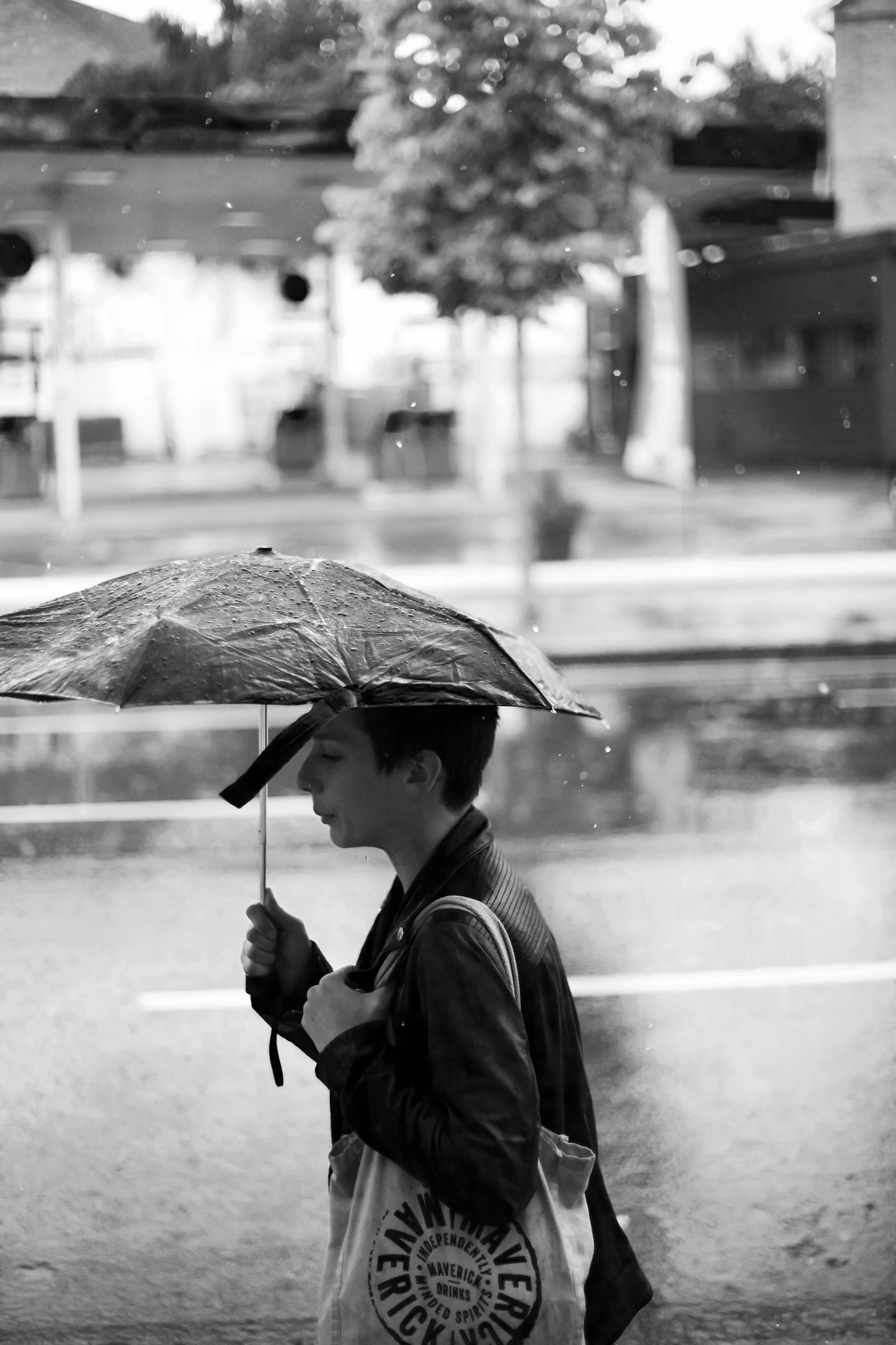 Woman in the rain.