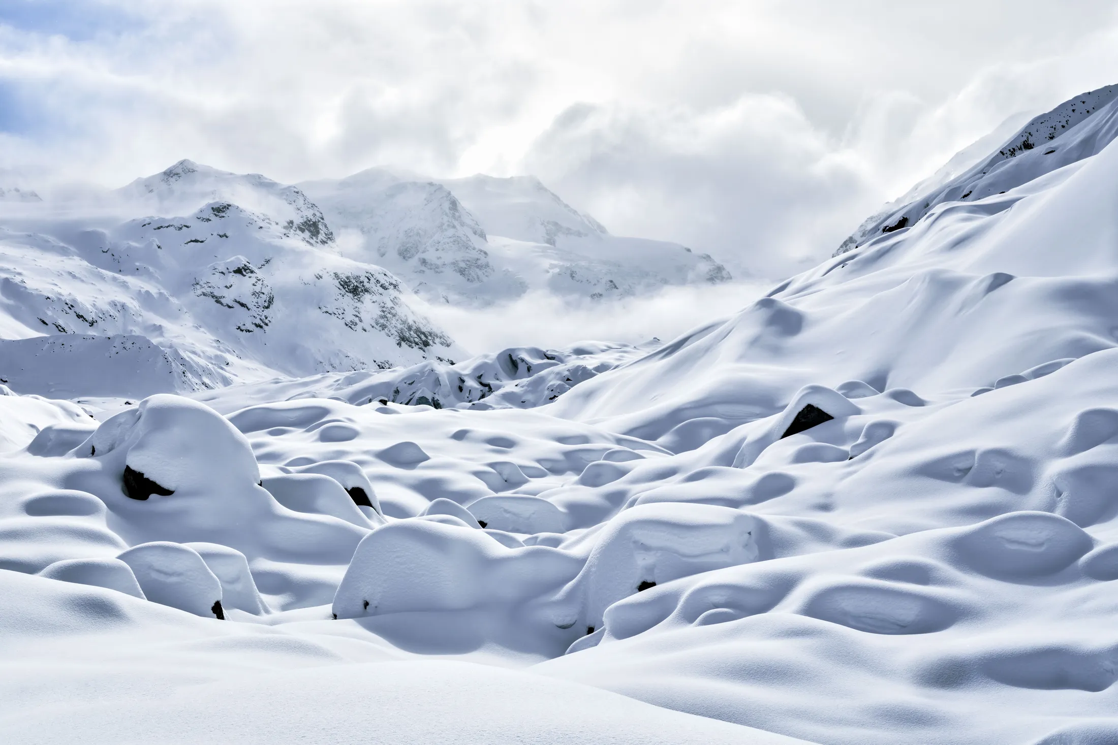 snow-covered Morteratsch Valley