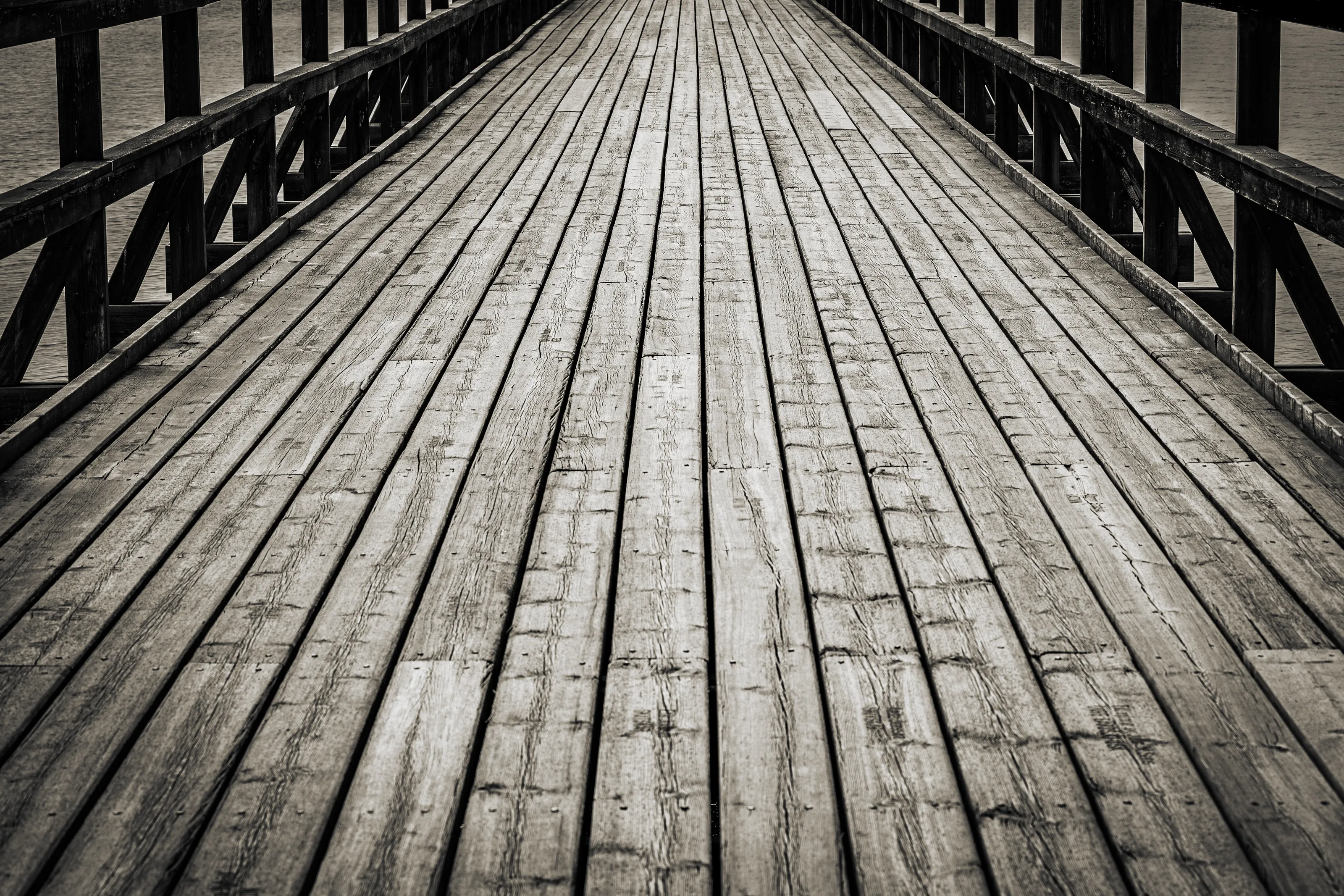 Wooden pier in black and white