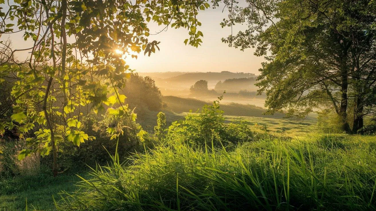 Morning Glow Over Lush Greenery