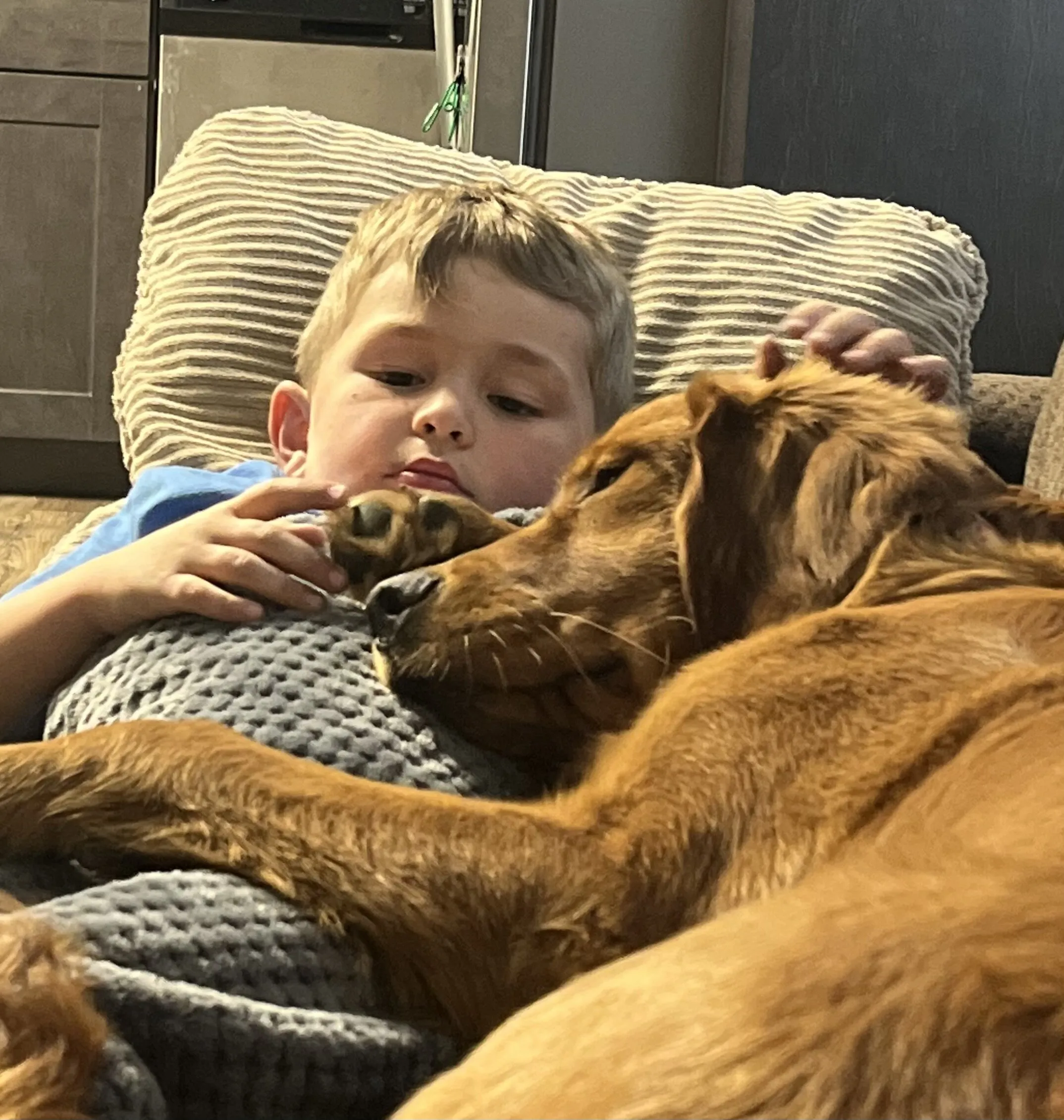 A boy and his dog.
