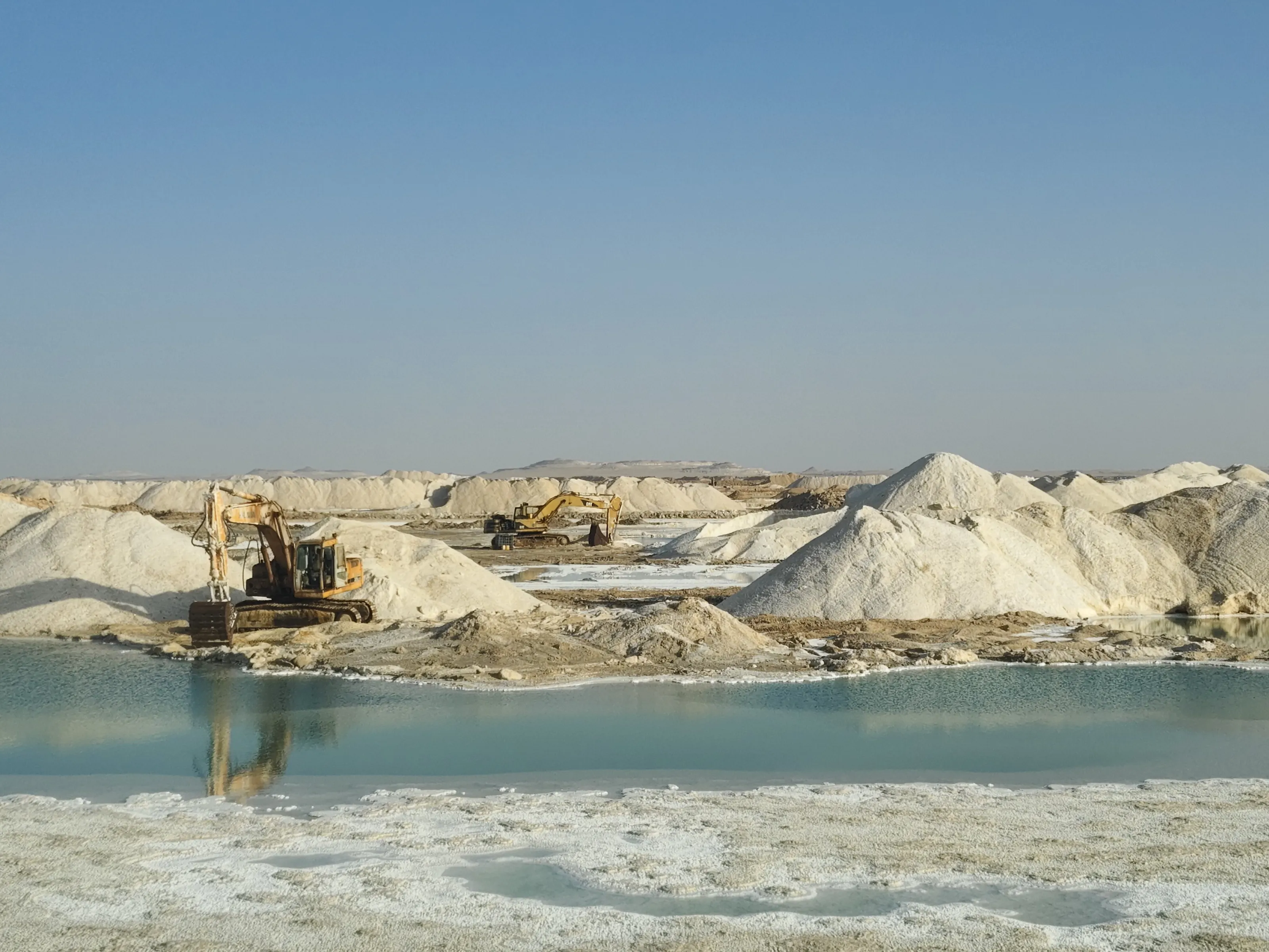Salt mining in salted lakes in Siwa