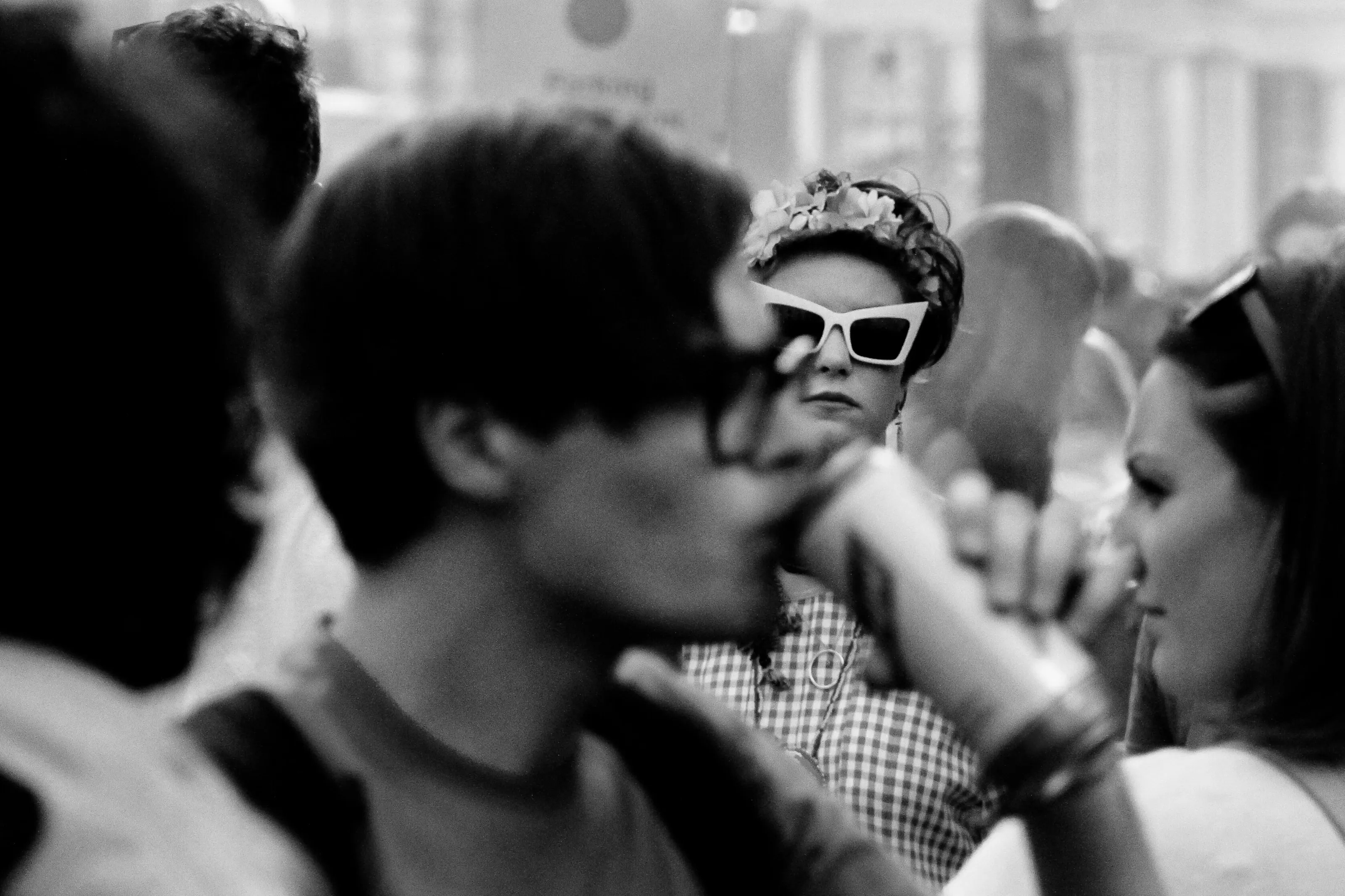 Between the crowd