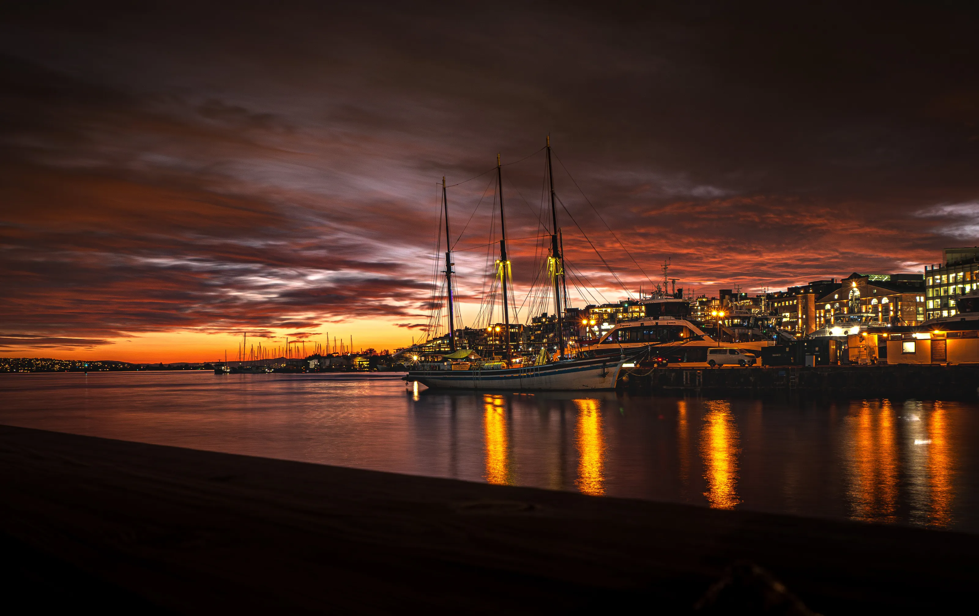 Sunset on Oslo port