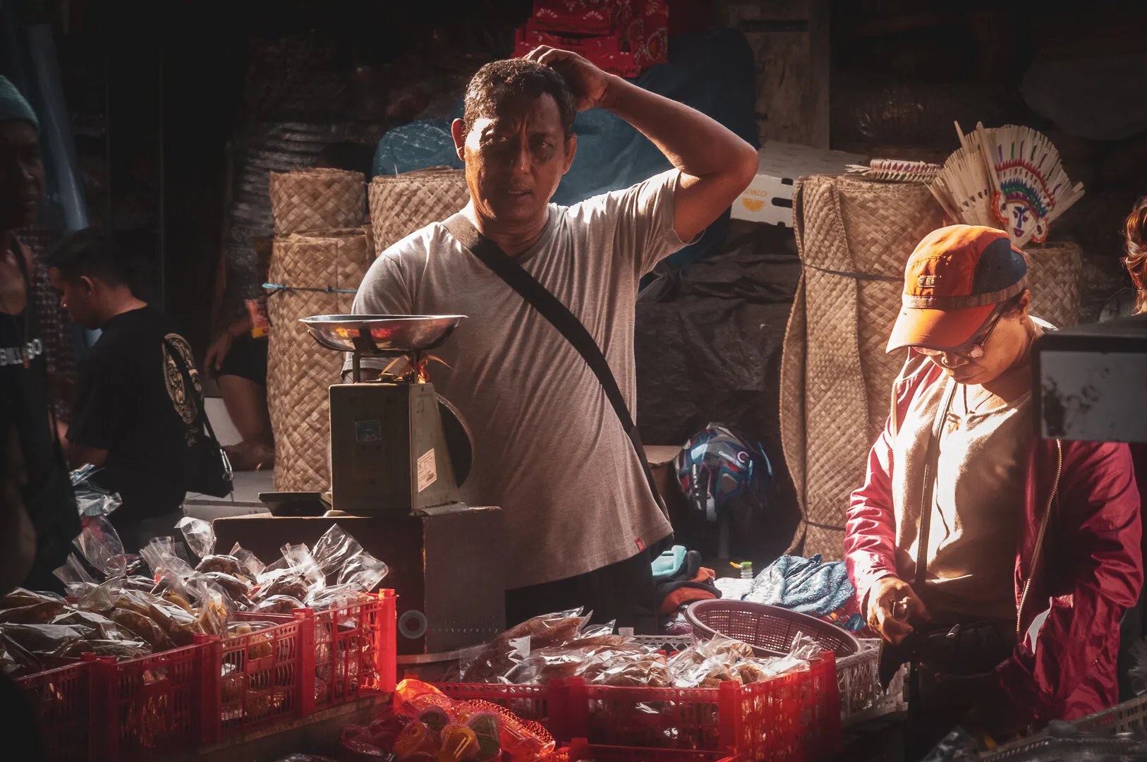 confused man in the traditional market