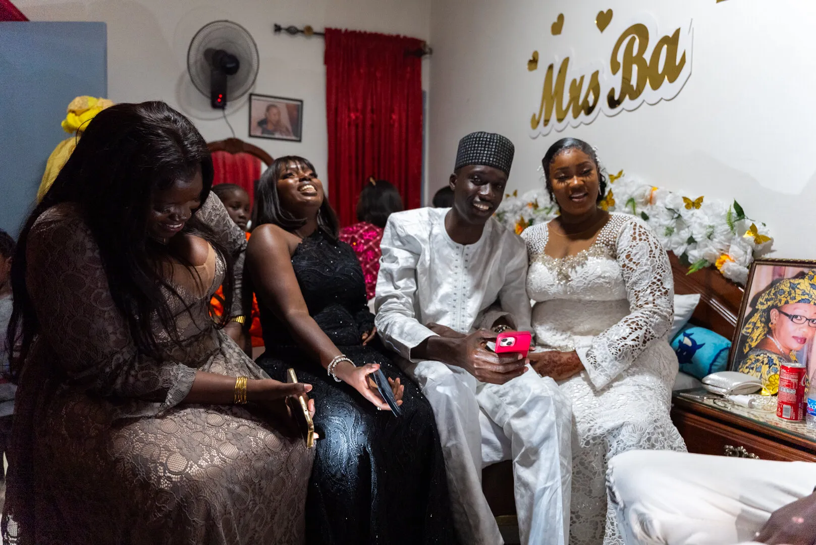 Bride, groom, and friends.
