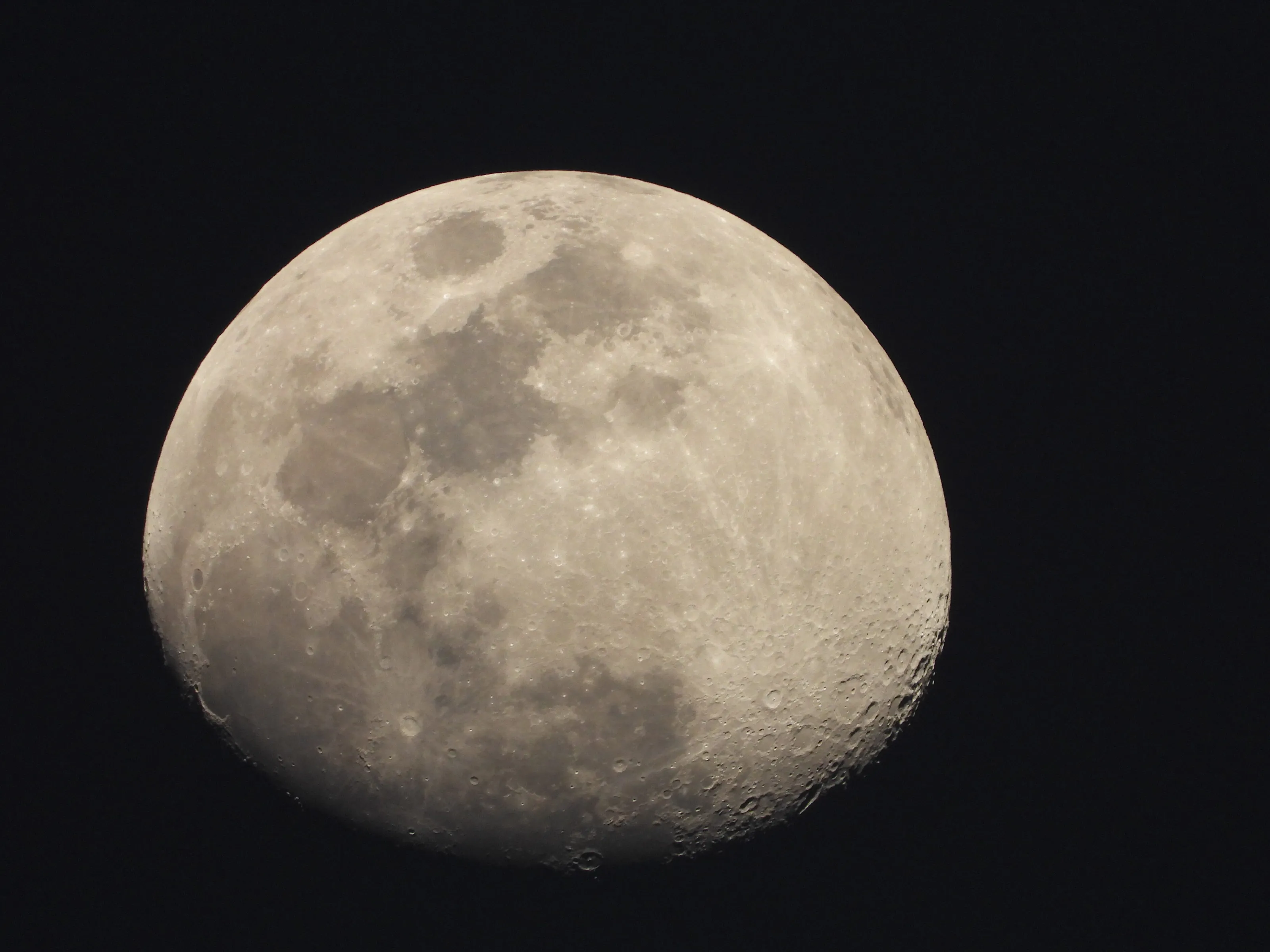 Closeup of gibbous waxing moon
