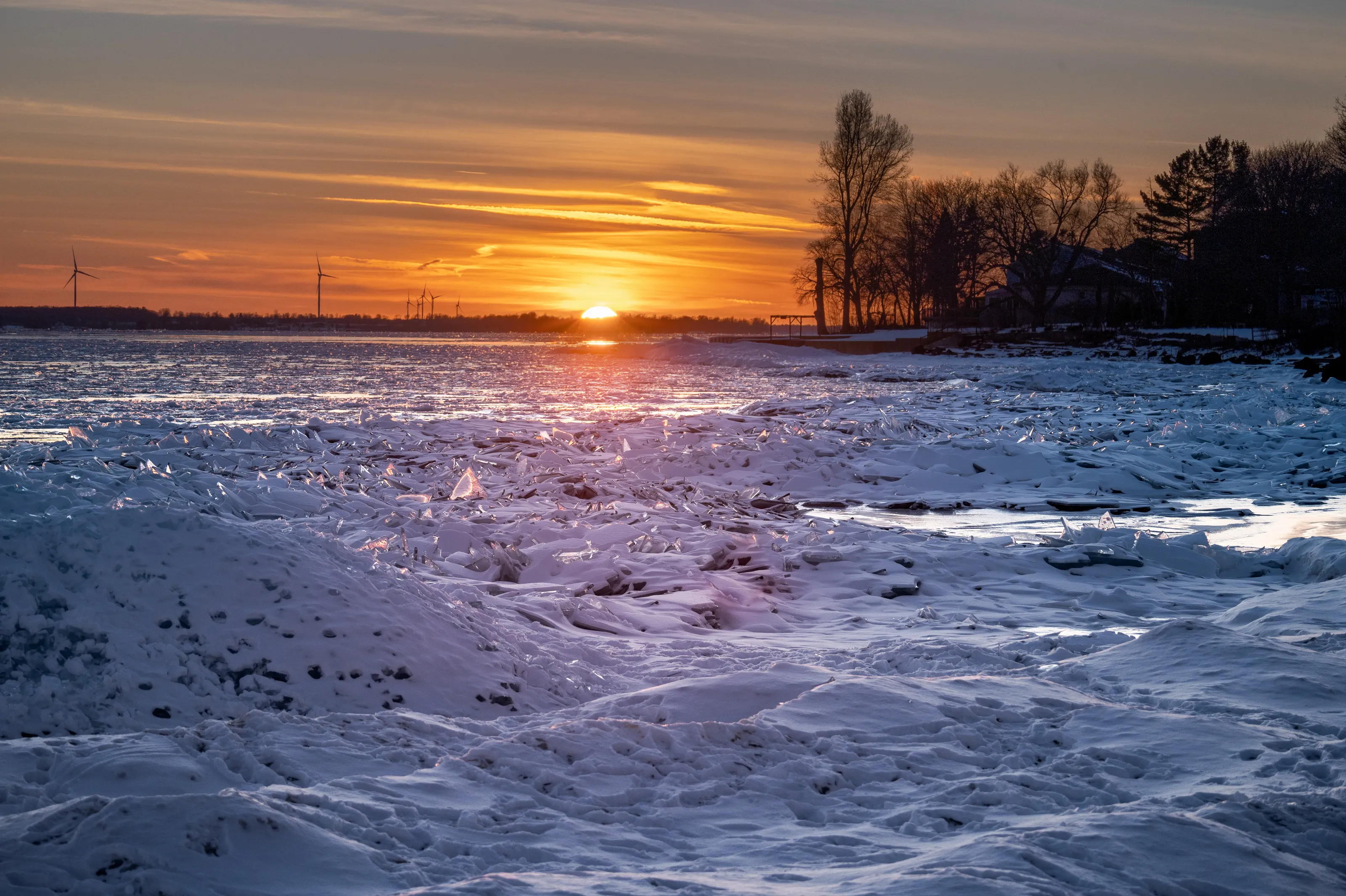 Sunset on a frozen lake