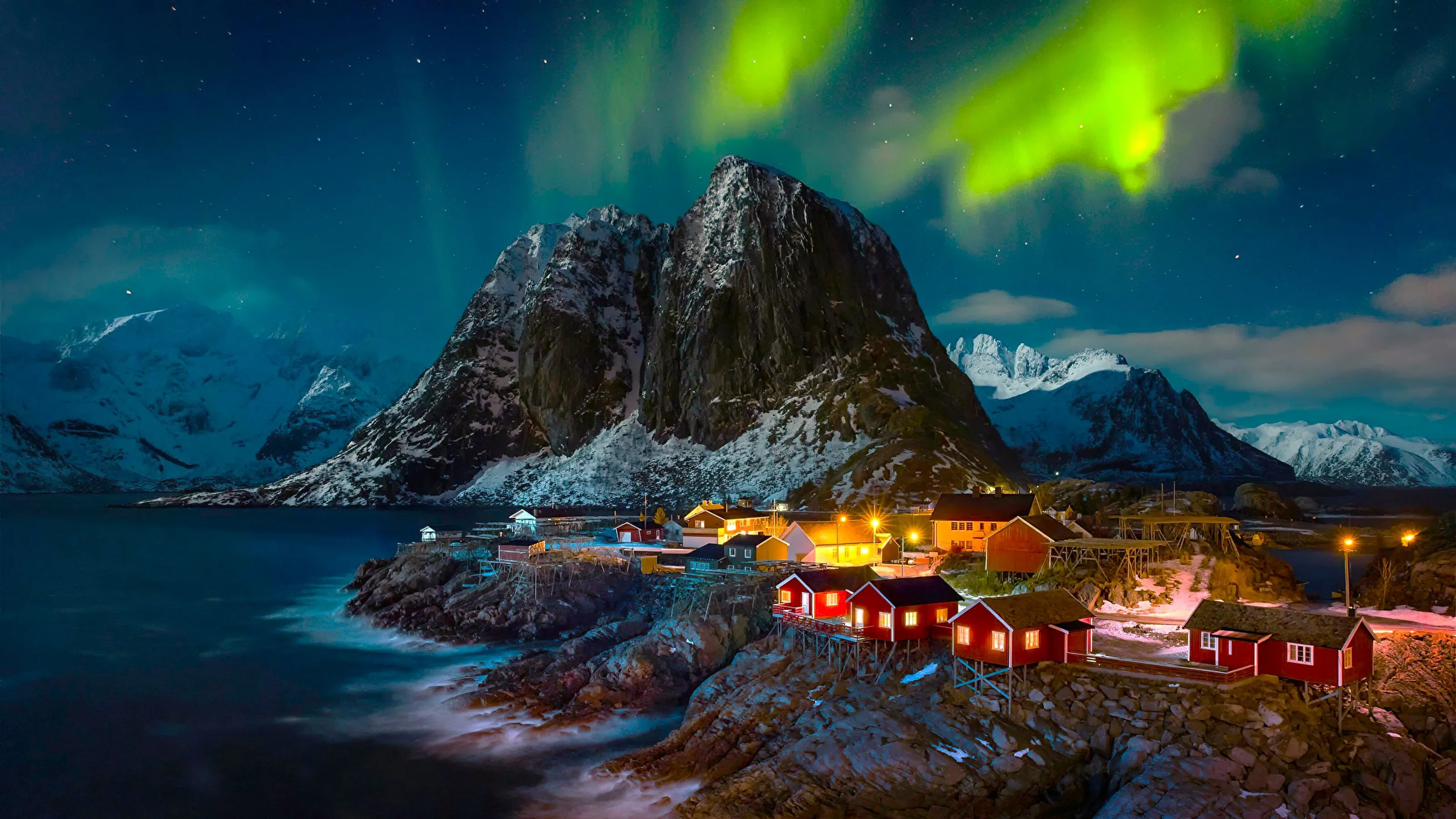 norwegian villages beside of Aourora skylines