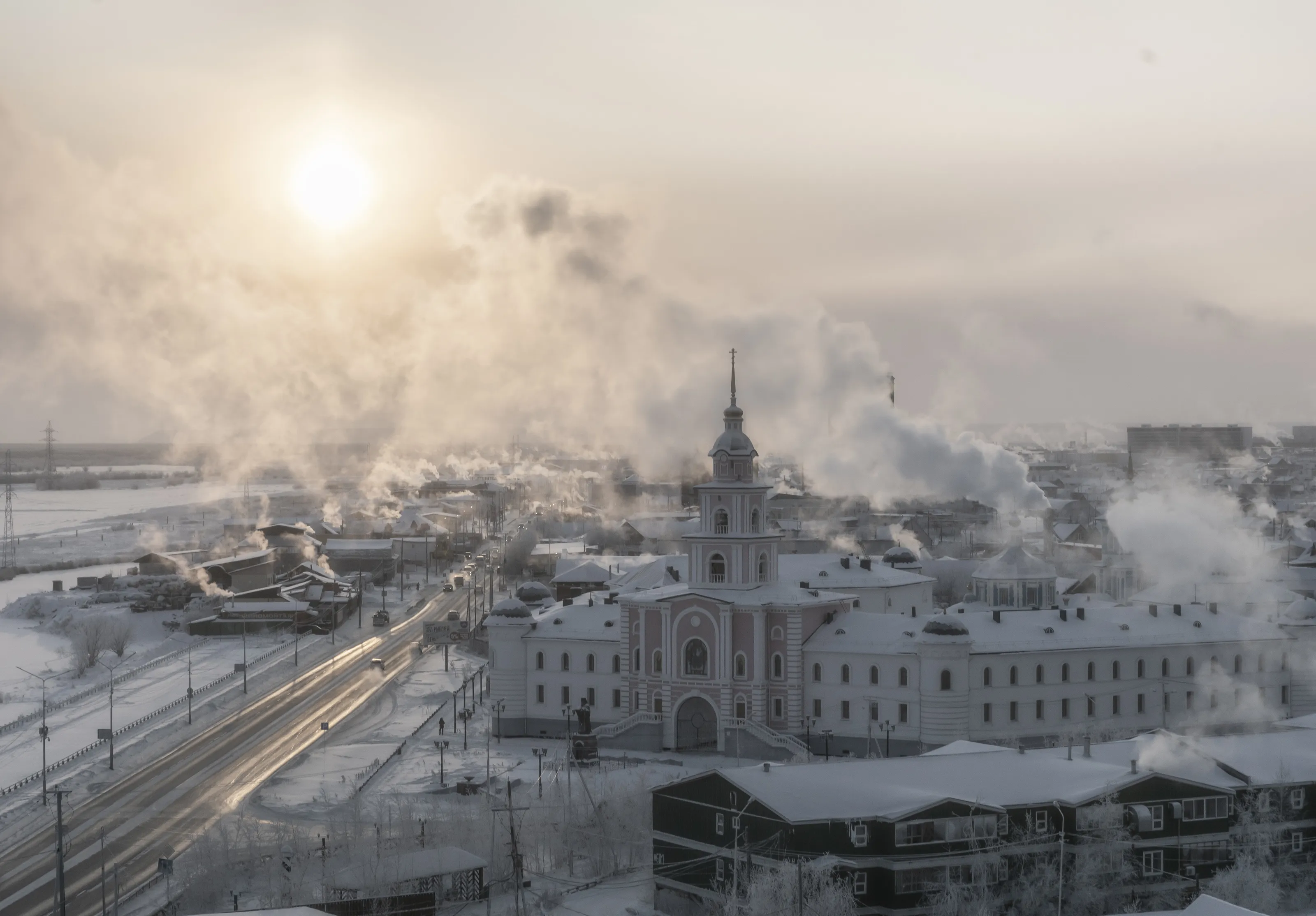 Winter midday in an Arctic town