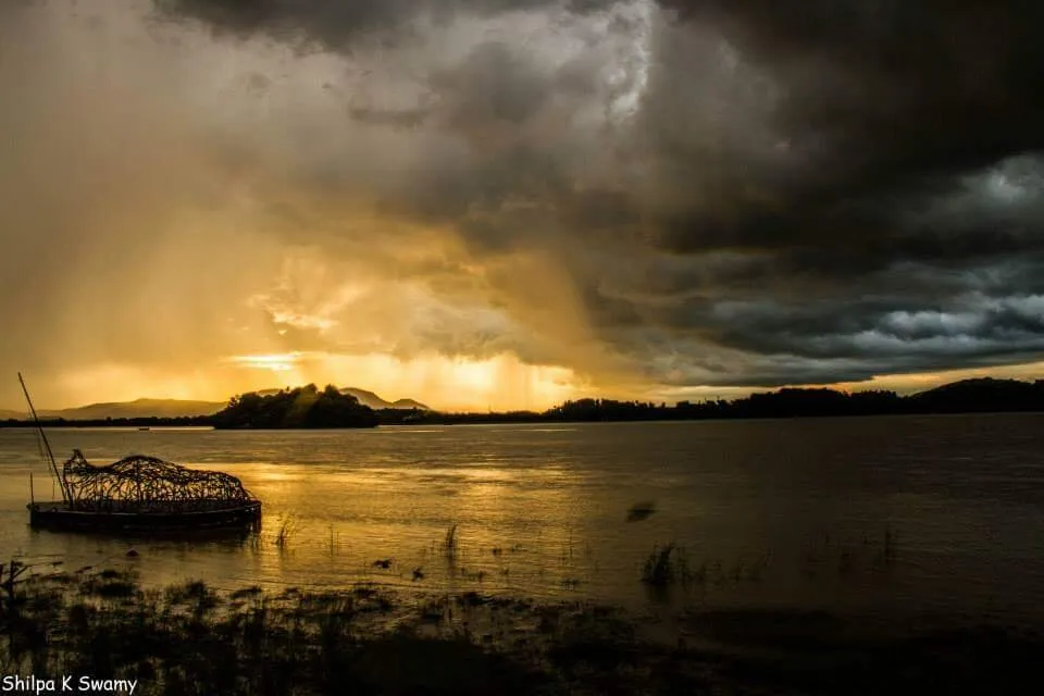 Sunset at the mighty river Brahmaputra