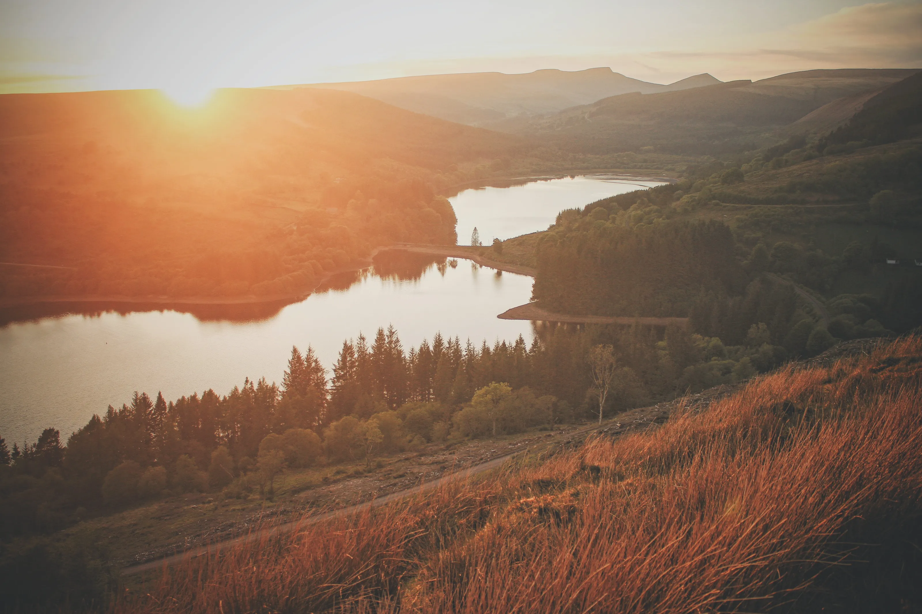 Sunset in a Welsh valley