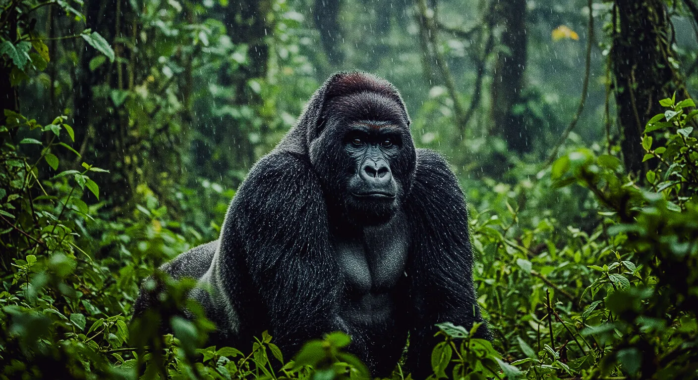 Silverback gorilla in his natural habitaz
