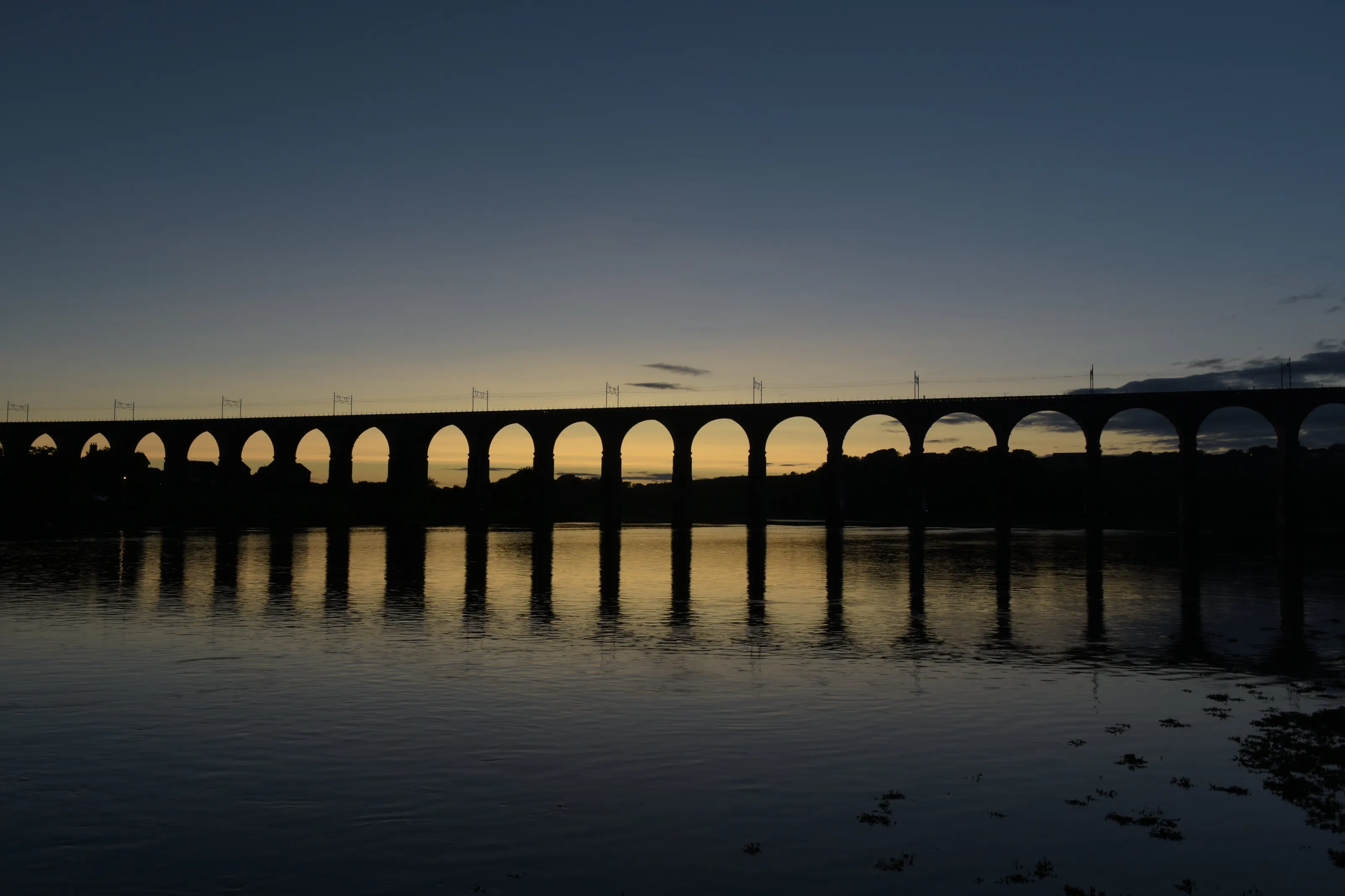 The Royal Border Bridge at sunset.