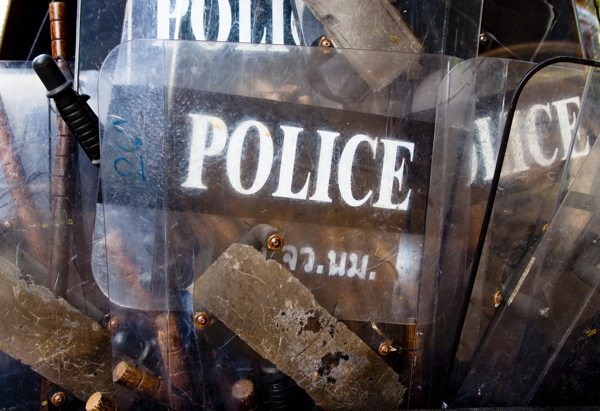 Police shields and batons