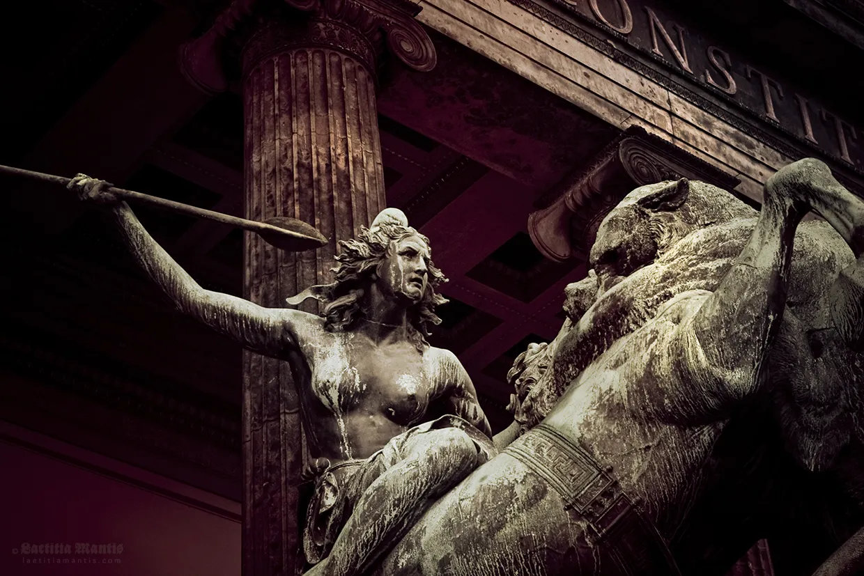 Columns and sculptures