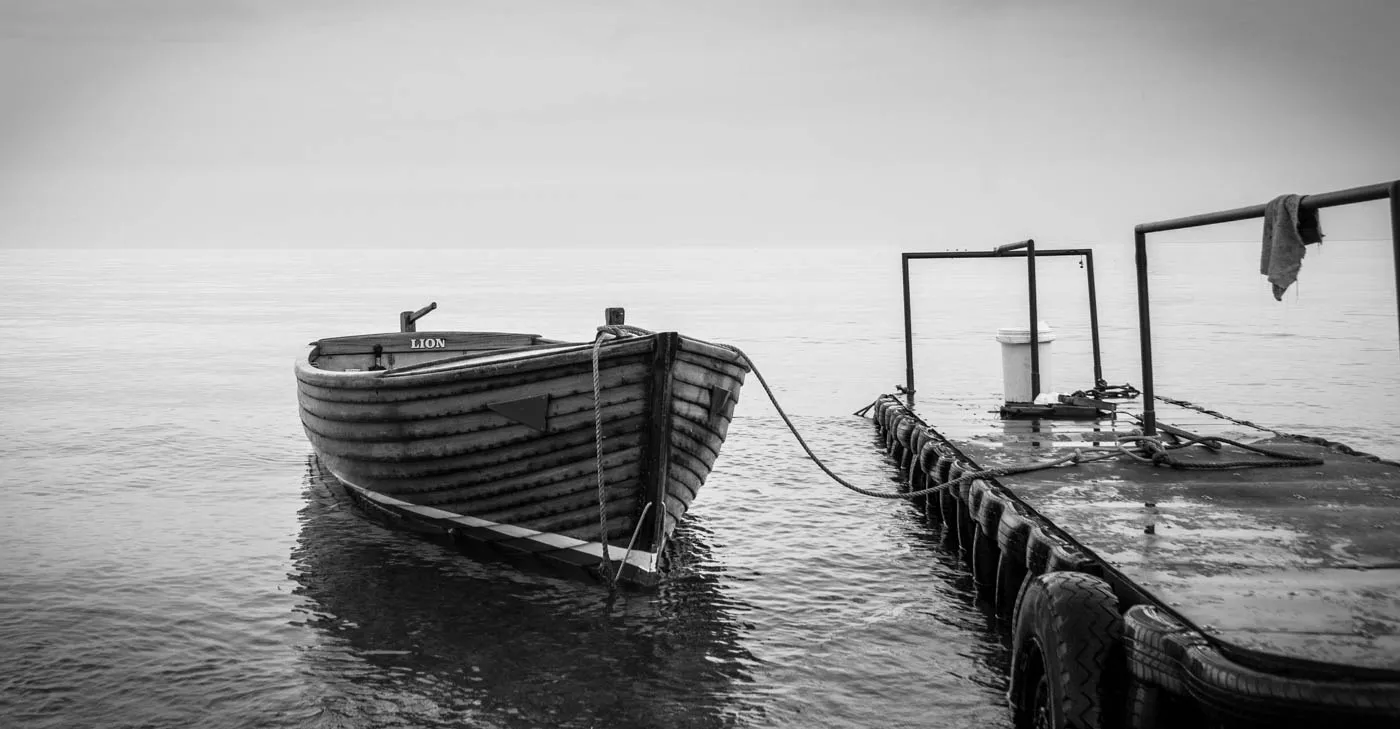 MOORED BOATS IN BLACK AND WHITE