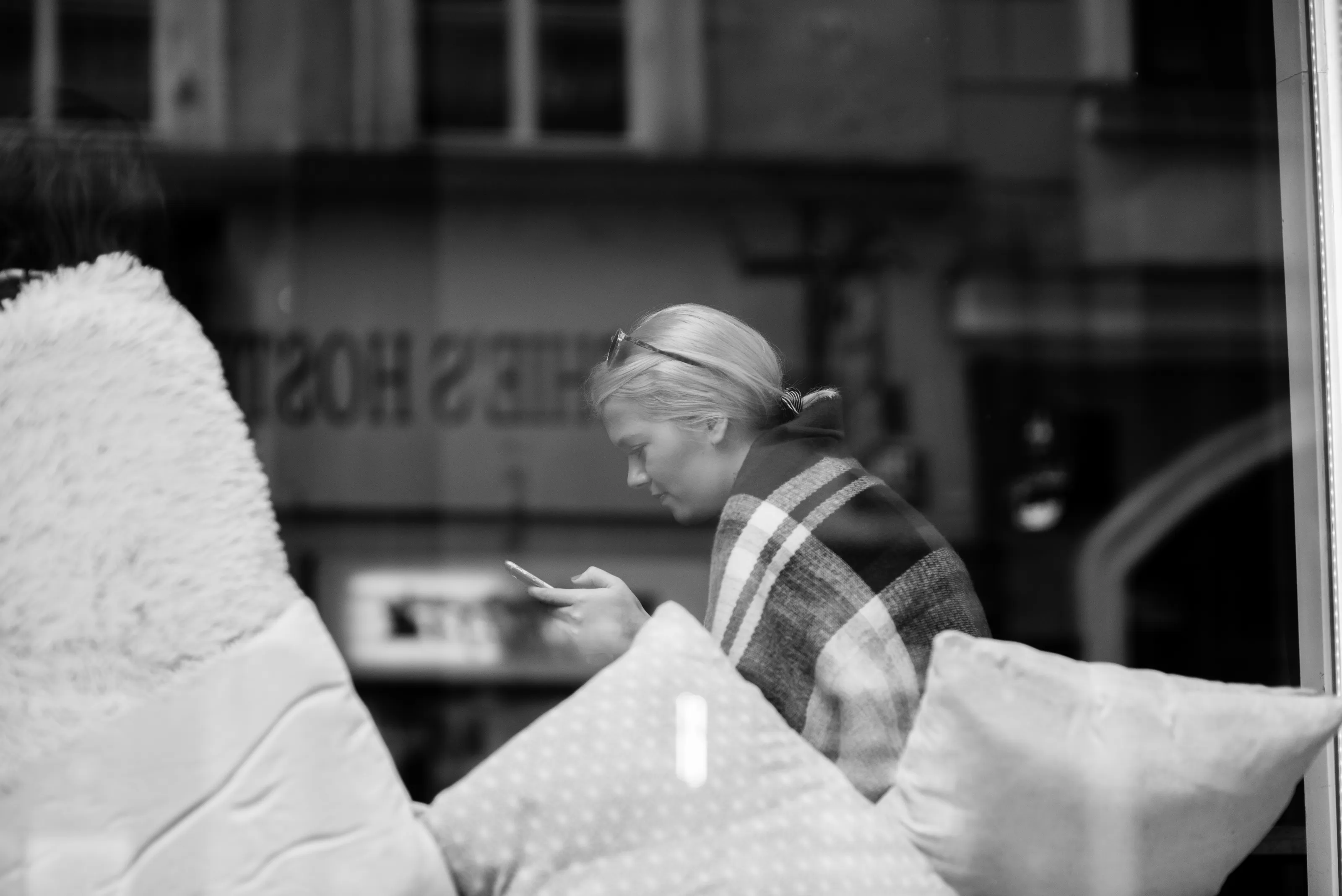 Close up black & white candid street photography