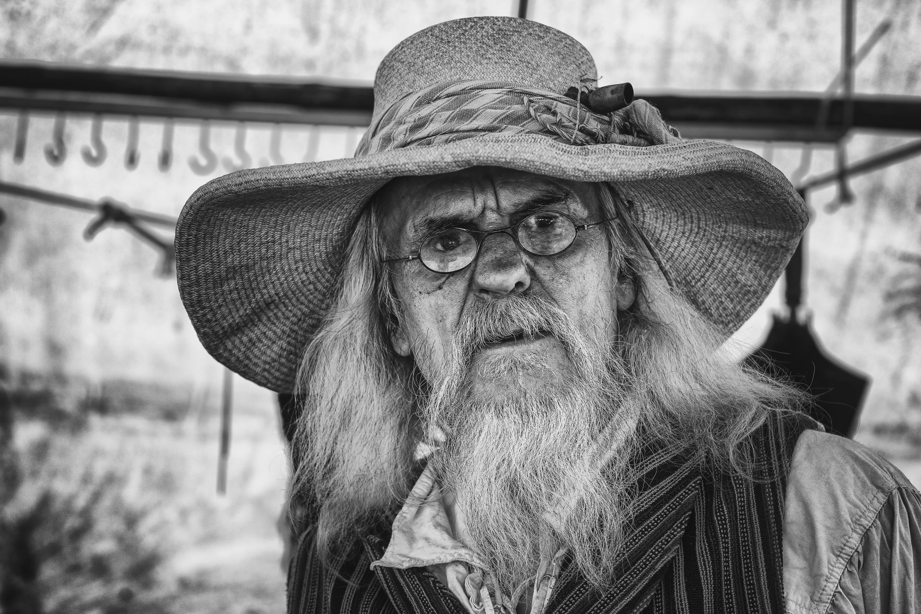 Man with beard in black and white