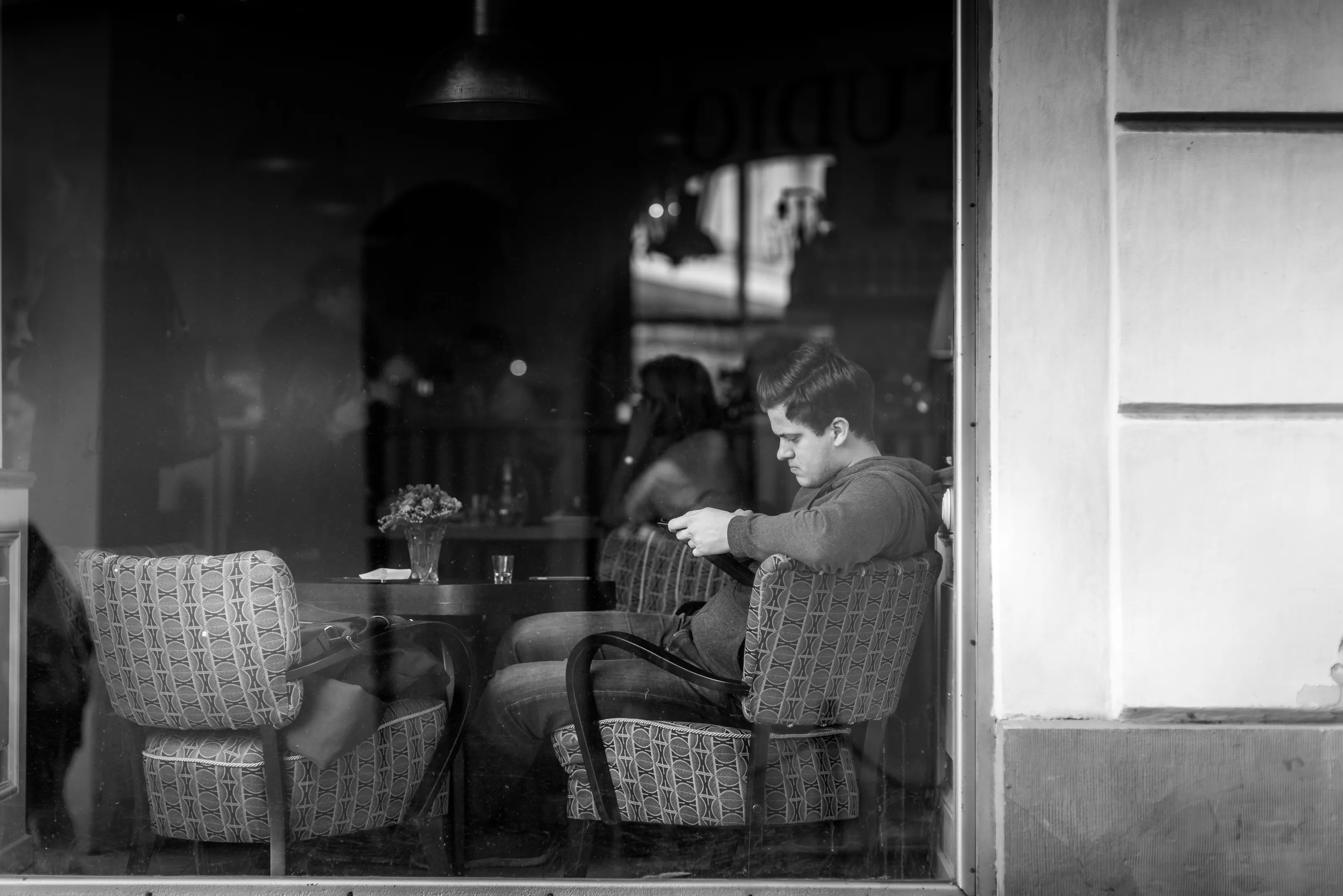 Intimate Street Through a Window (Black & White)