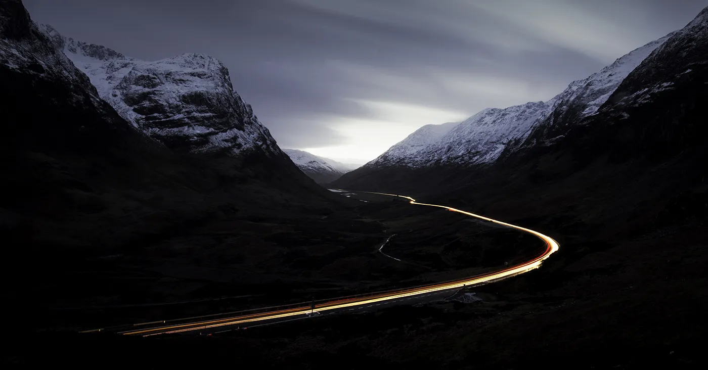Light Trails of Vehicles in Rural Areas in Colour
