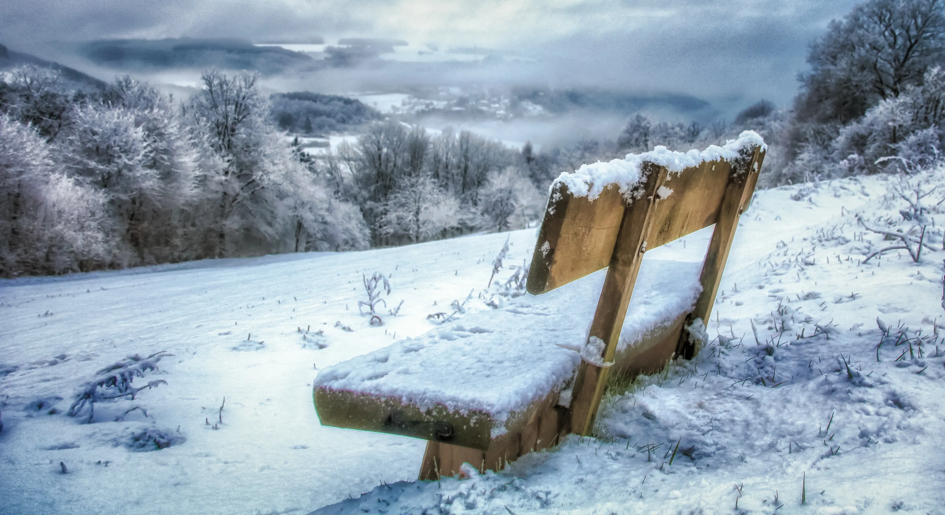 Empty Benches in Winter (in colour)
