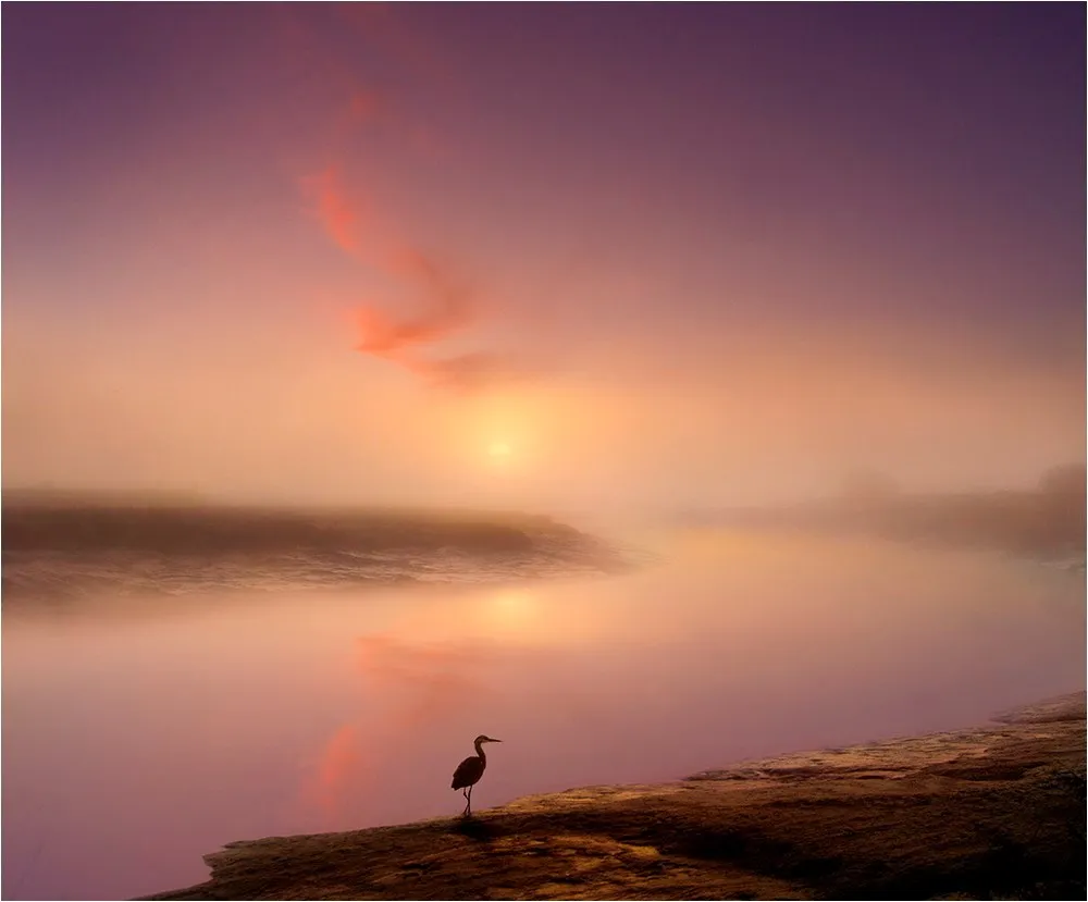 Sunrise or Sunset Over Water (in colour)