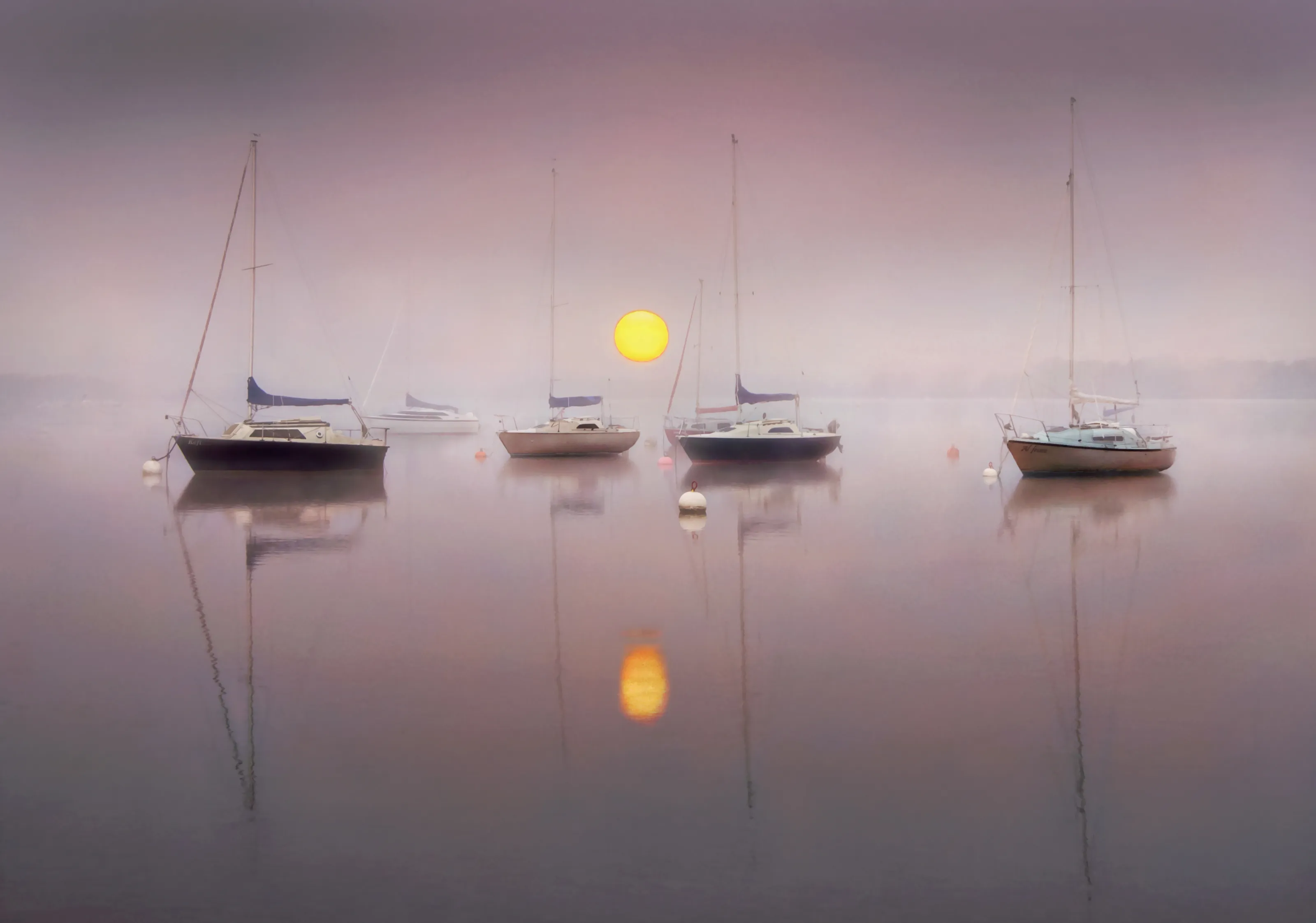 Boats on Water at Sunrise or Sunset (colour only)