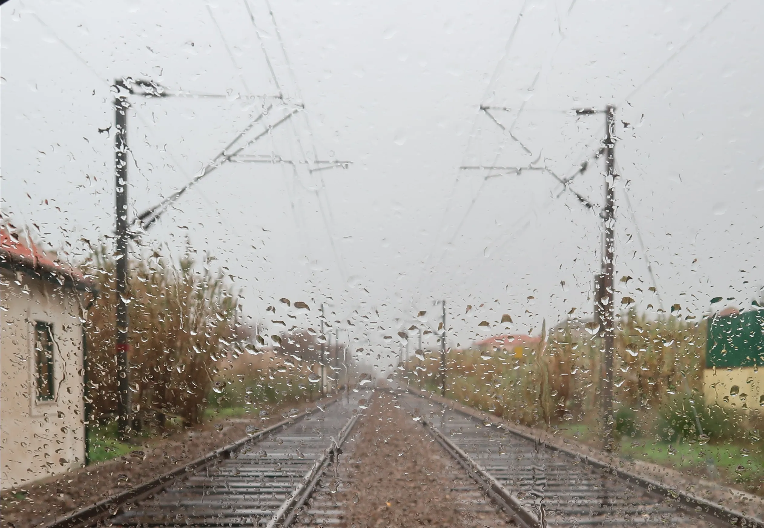 View Through a Window Covered in Water Drops