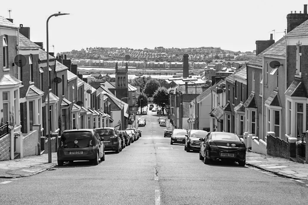 Residential Street Views in Black and White