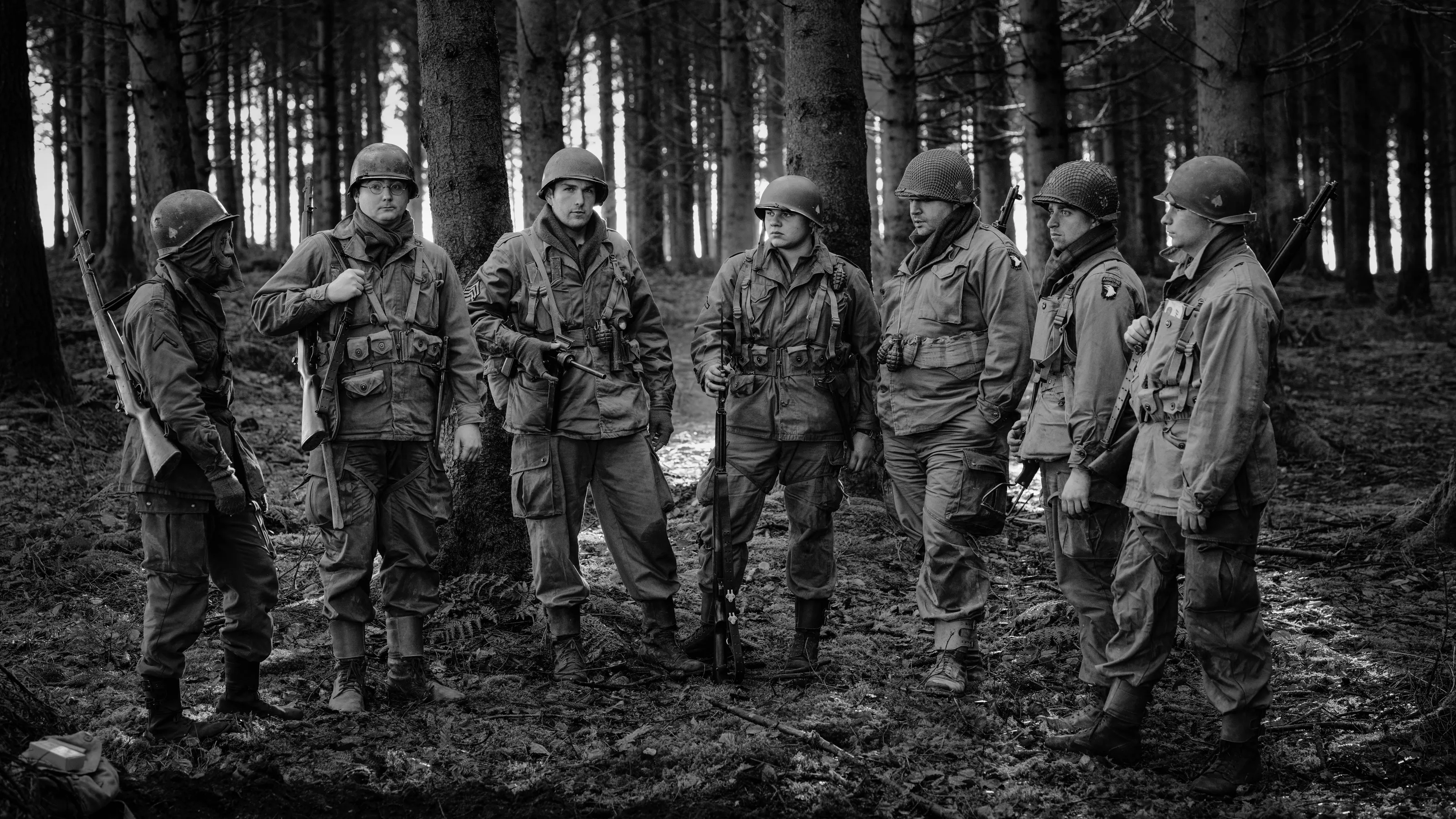 Military Personnel in Black and White