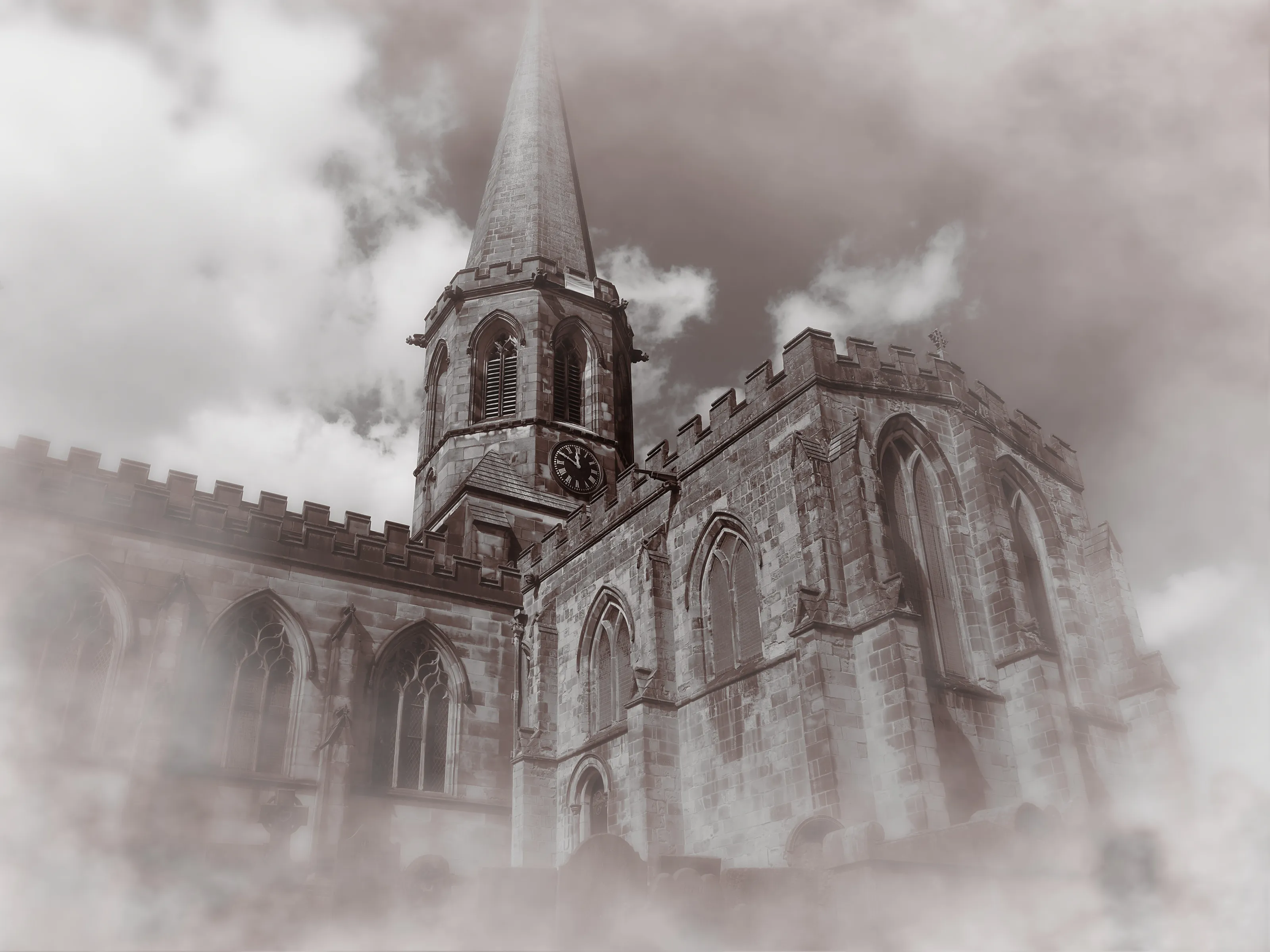 Churches with Monochrome Vintage Editing Effects