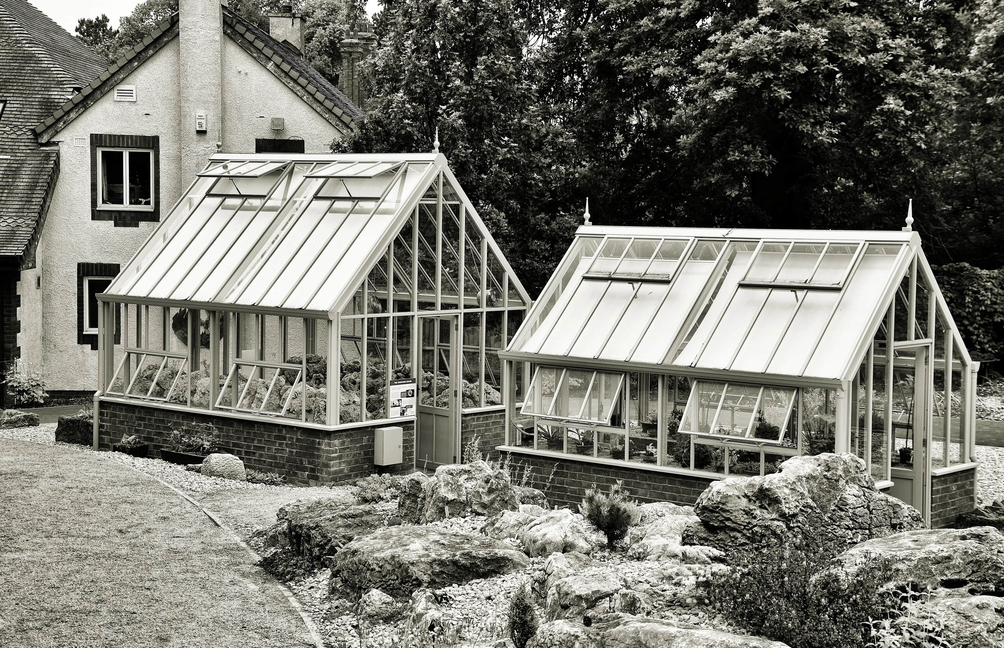Garden Sheds and Greenhouses in Black and White