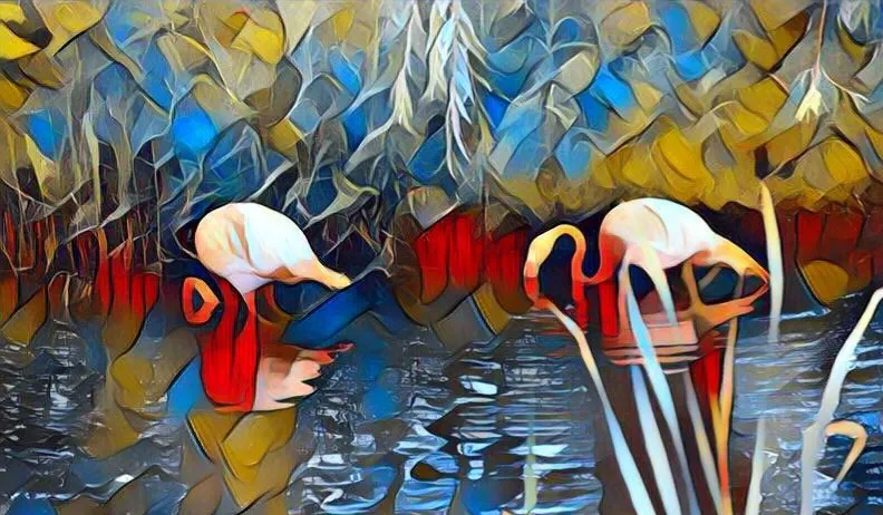 Birds with Abstract Painting Editing Effects