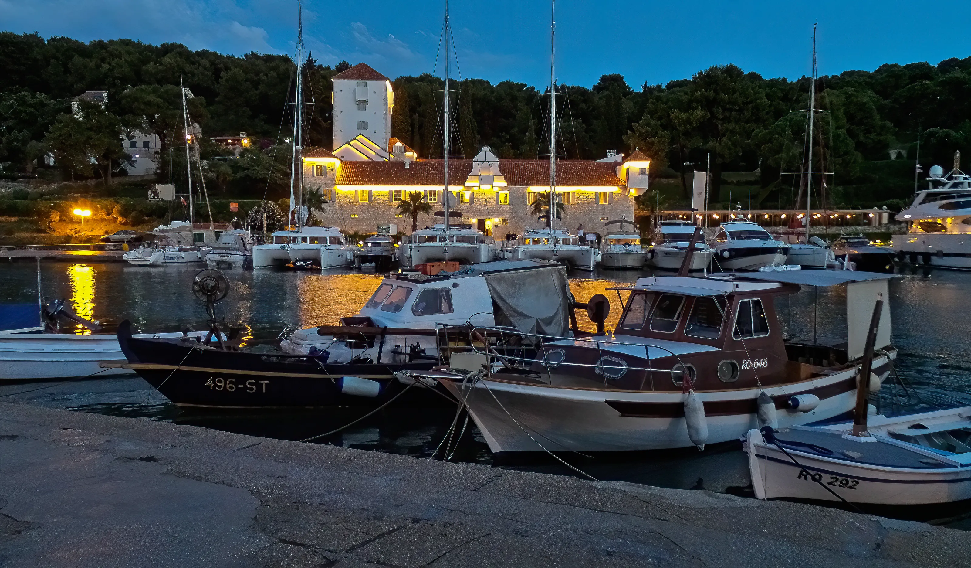 Boats in Harbours at Night (in colour)