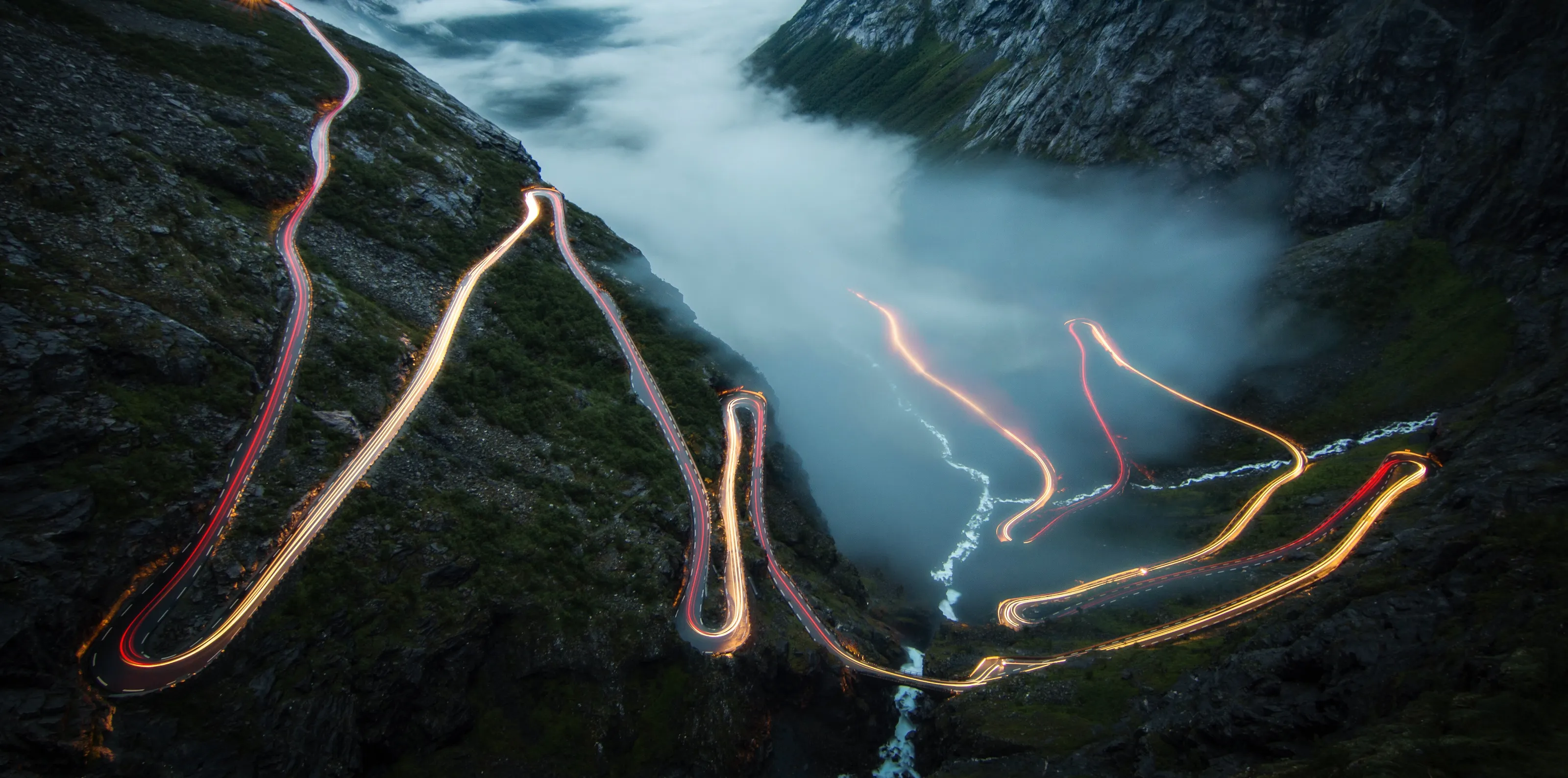 Car trails at night