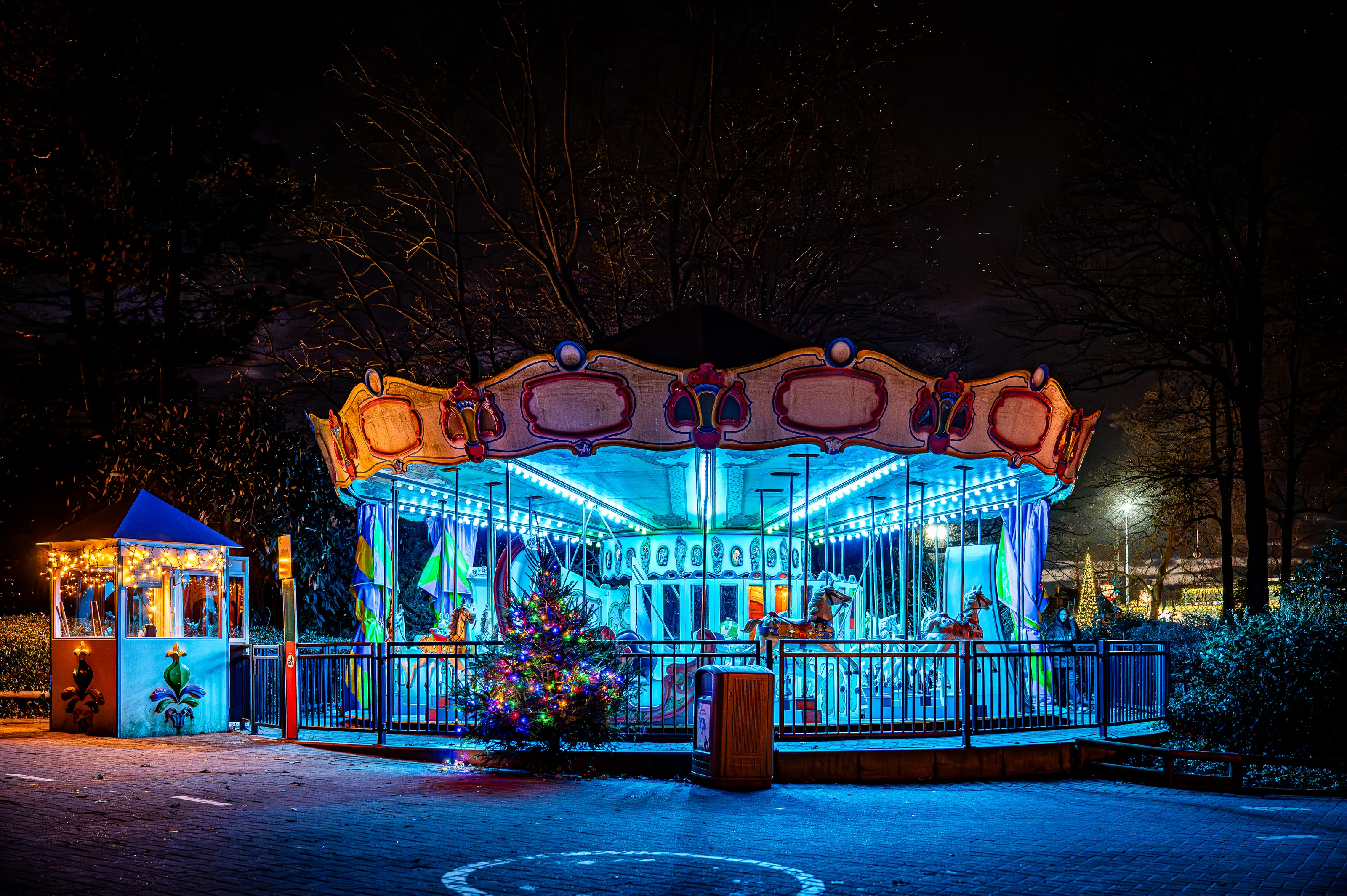 Merry-Go-Rounds at Night (in colour)