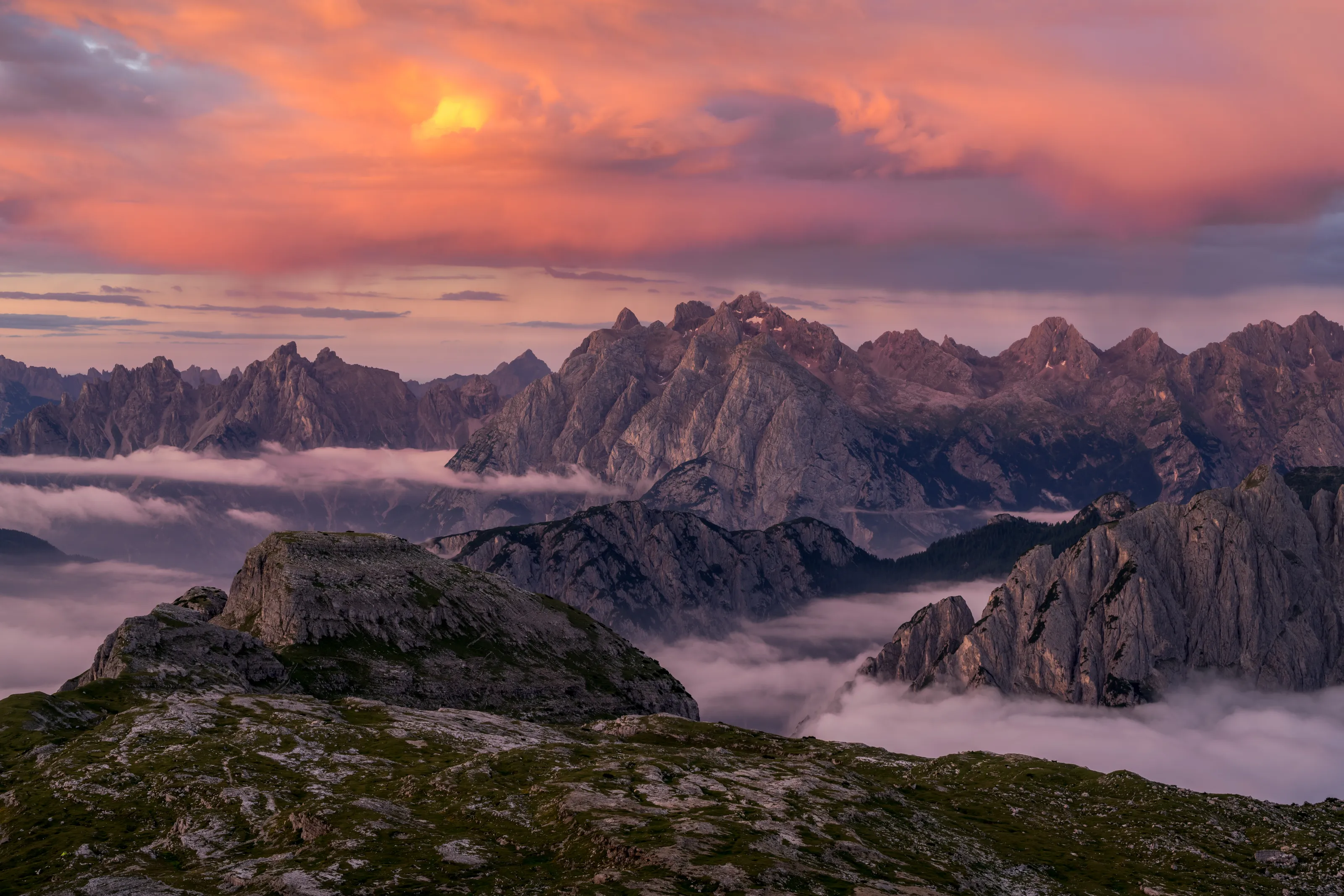 Sunrise seen from ridges of Dolomites