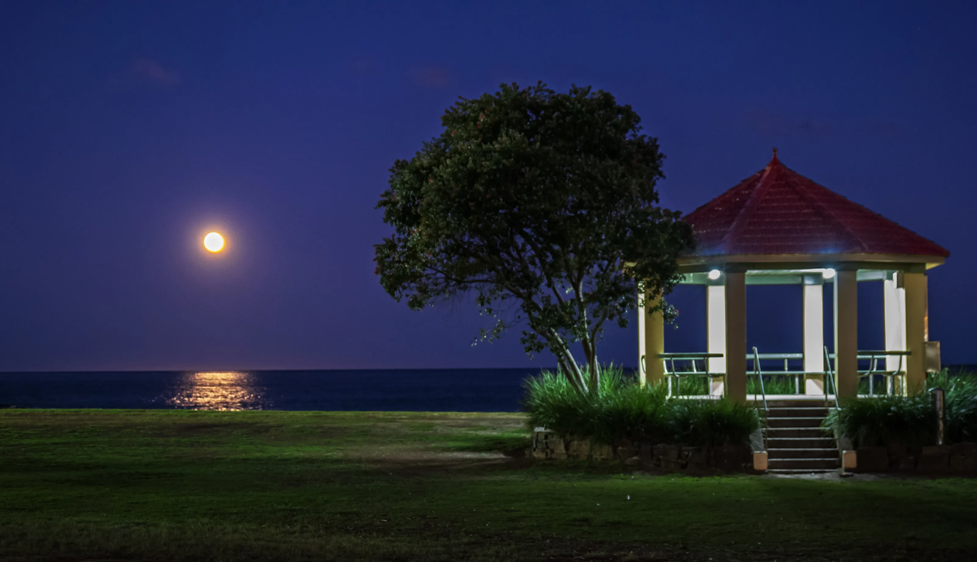 Full Moon at the Beach Park in Blue Hour