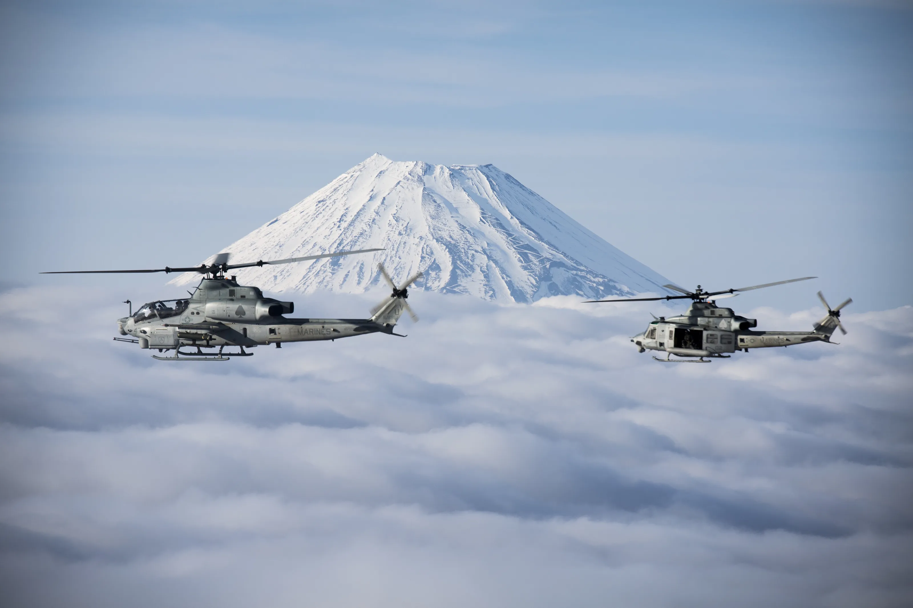 Marine Helicopters soar past Mt. Fuji