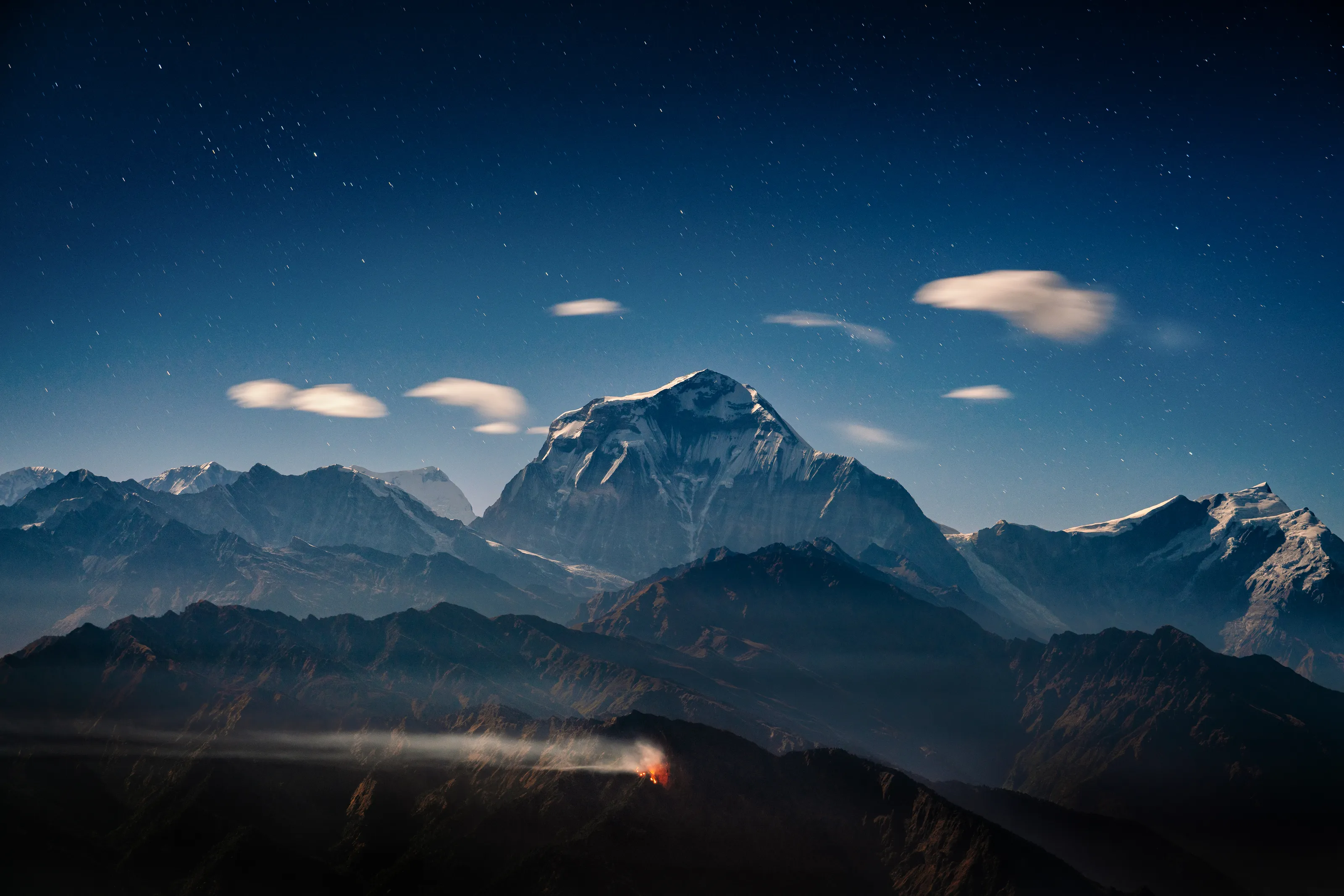 Night fires in the Himalayas