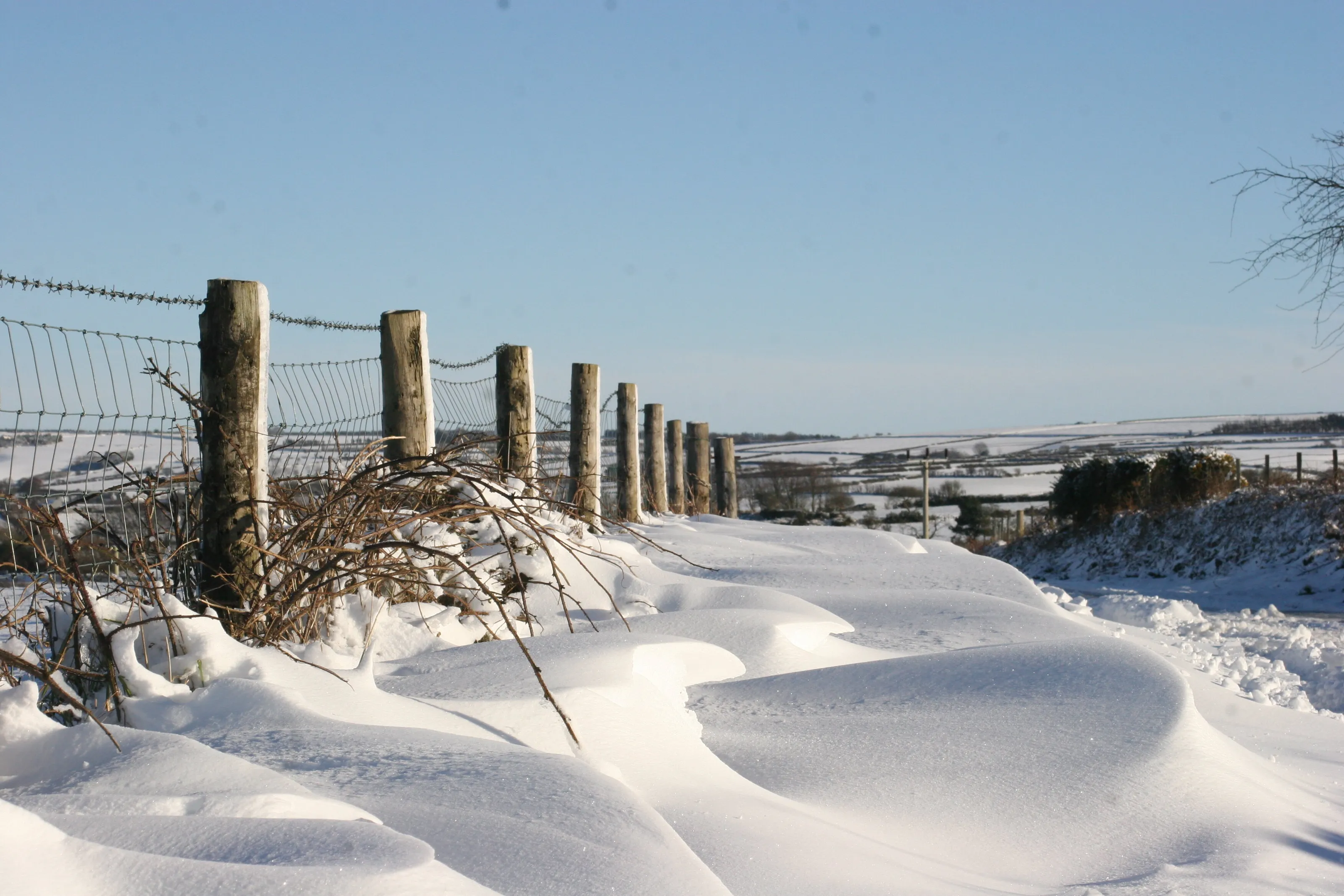in the lane, snow is glistening
