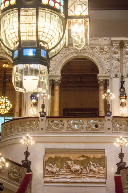 Chandelier, Balustrade and Arch