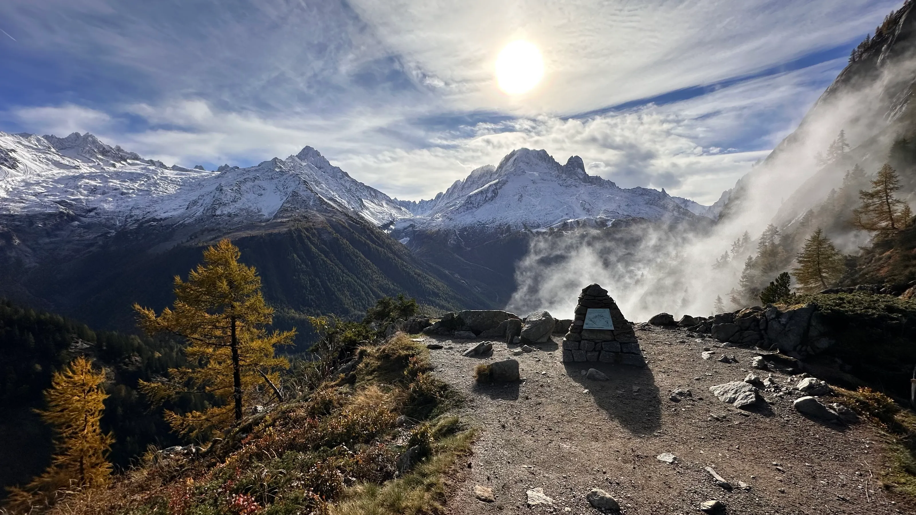 Mont Blanc Valley in Autumn with snow