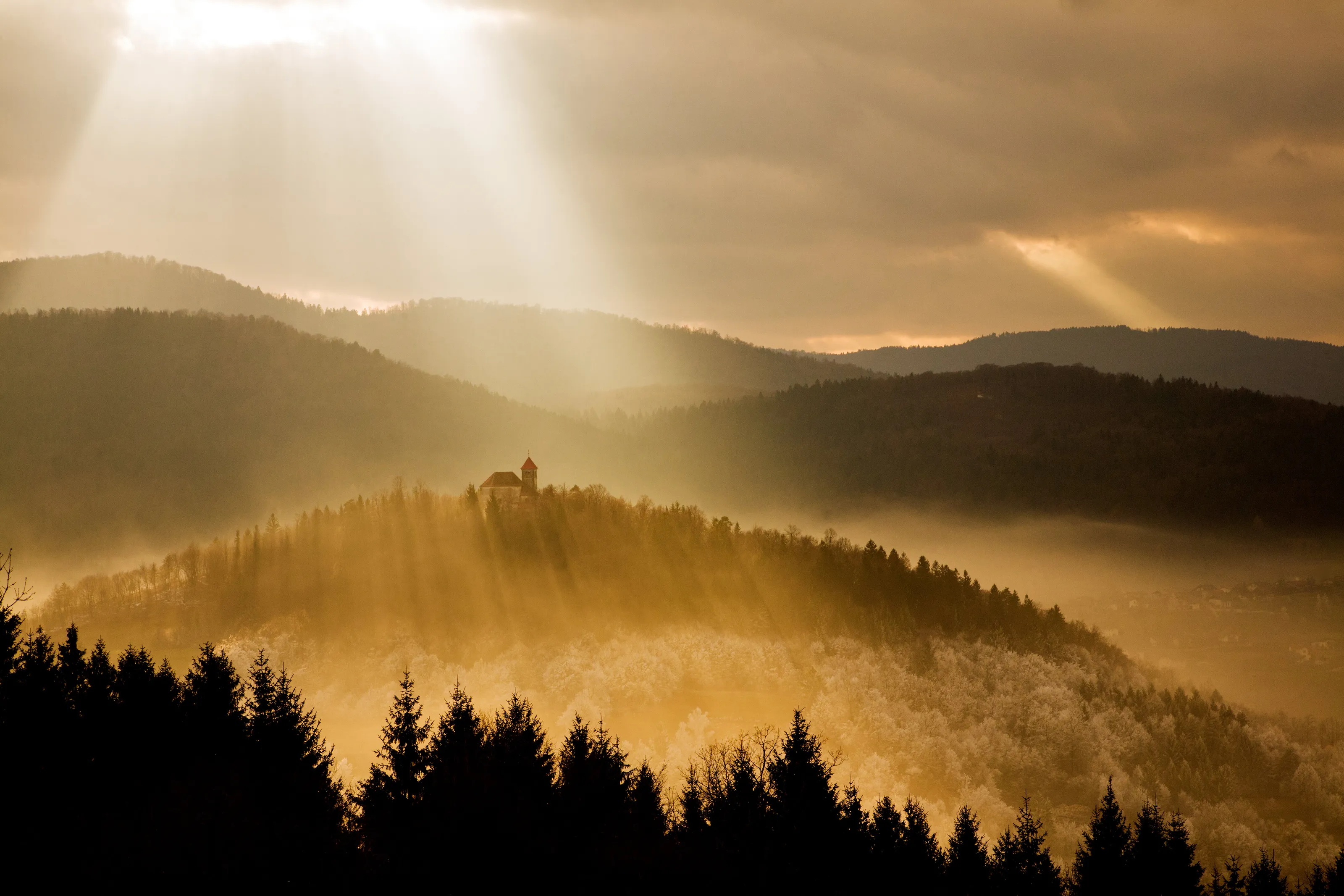 Afternoon rays over church