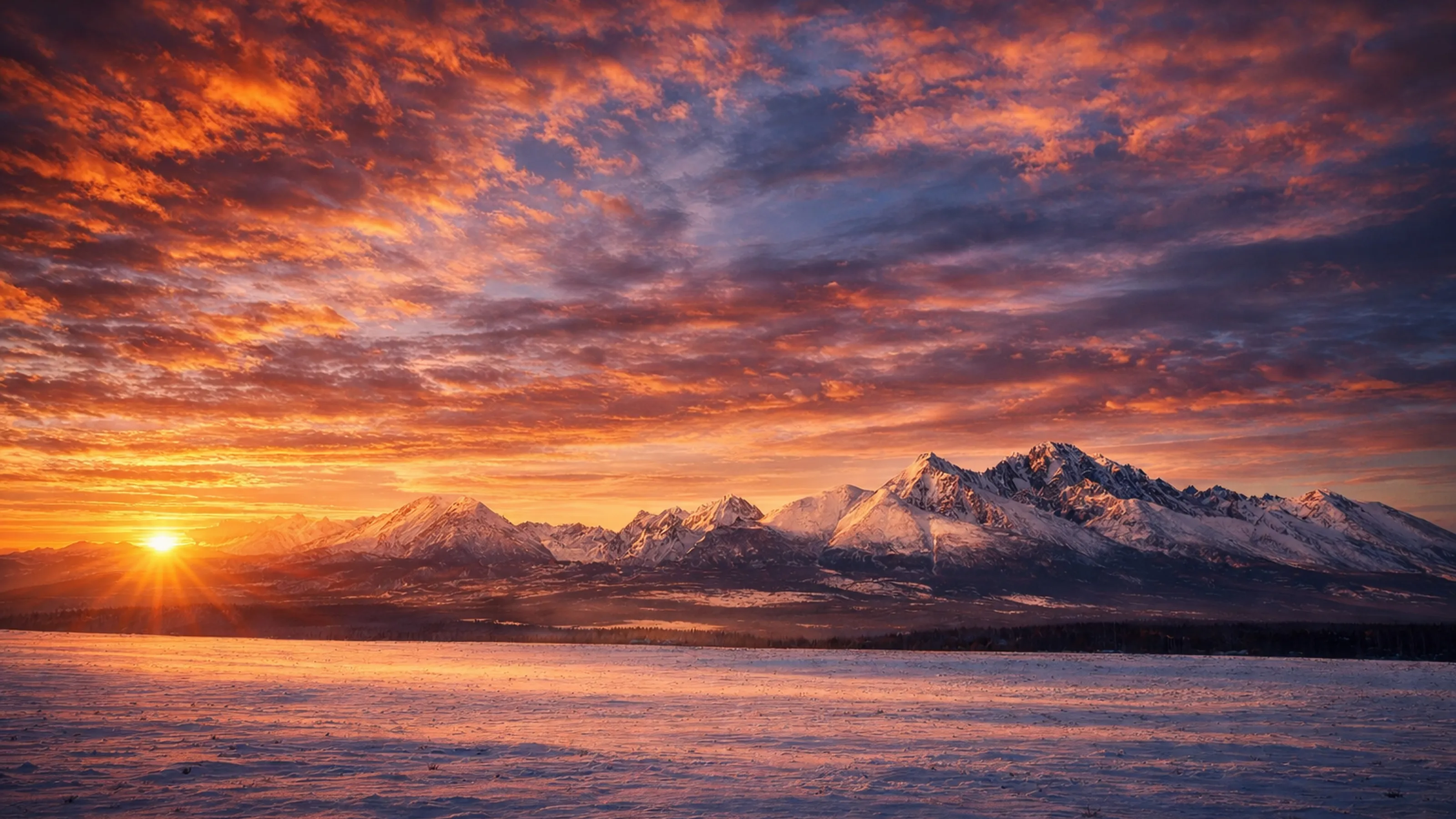 Dramatic Winter Sunrise Over Snowy High Tatras Mountains, Slovakia