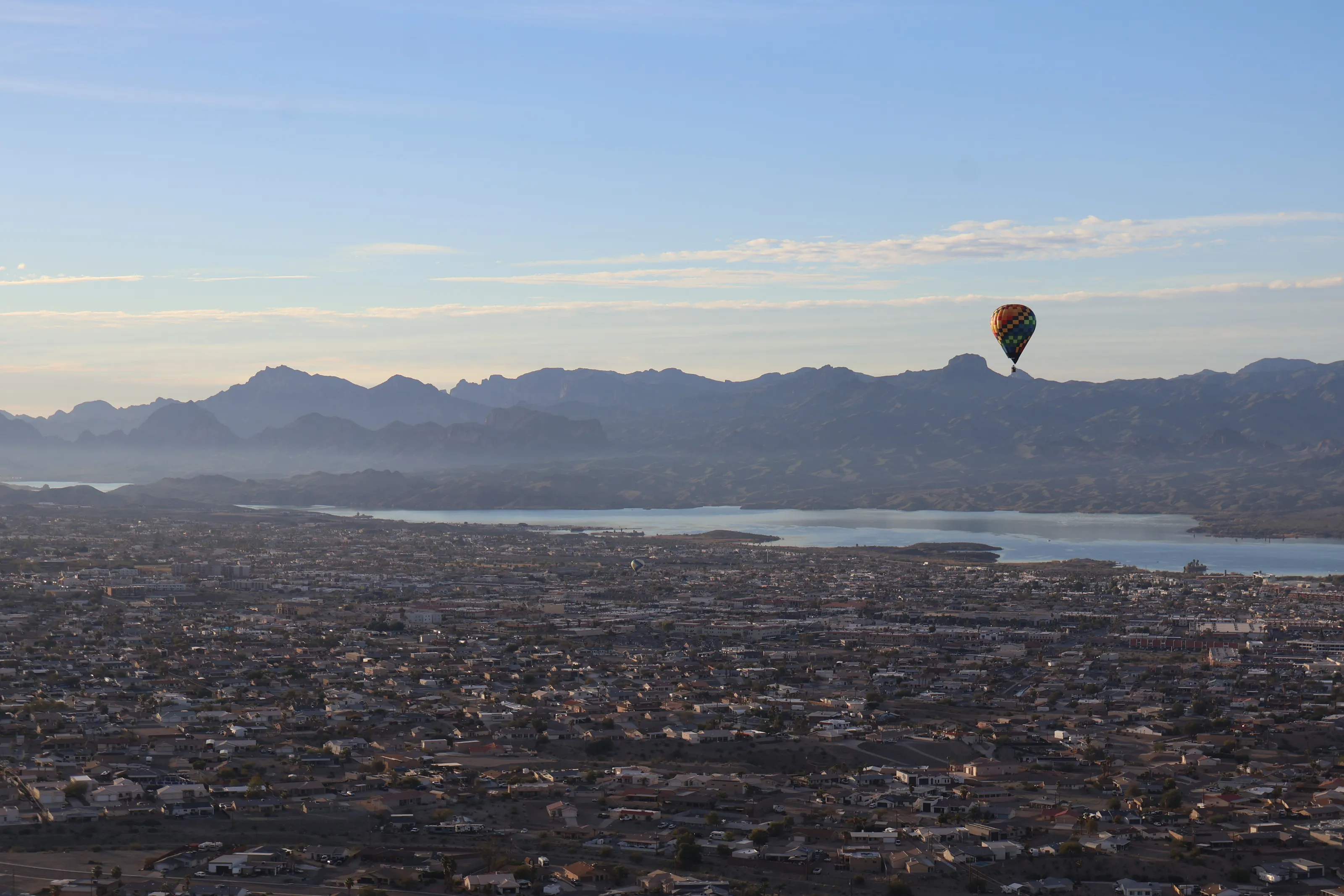 Hot air balloon aerial above lake havasu!