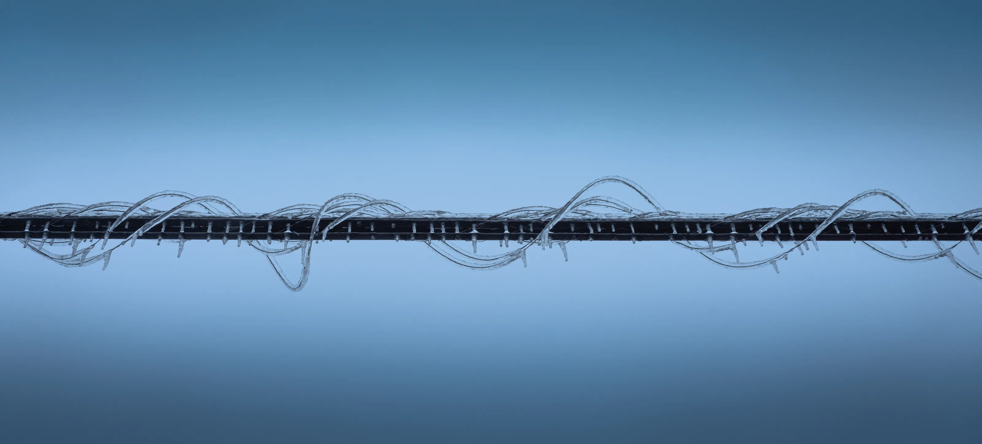 Ice around a telephone wire