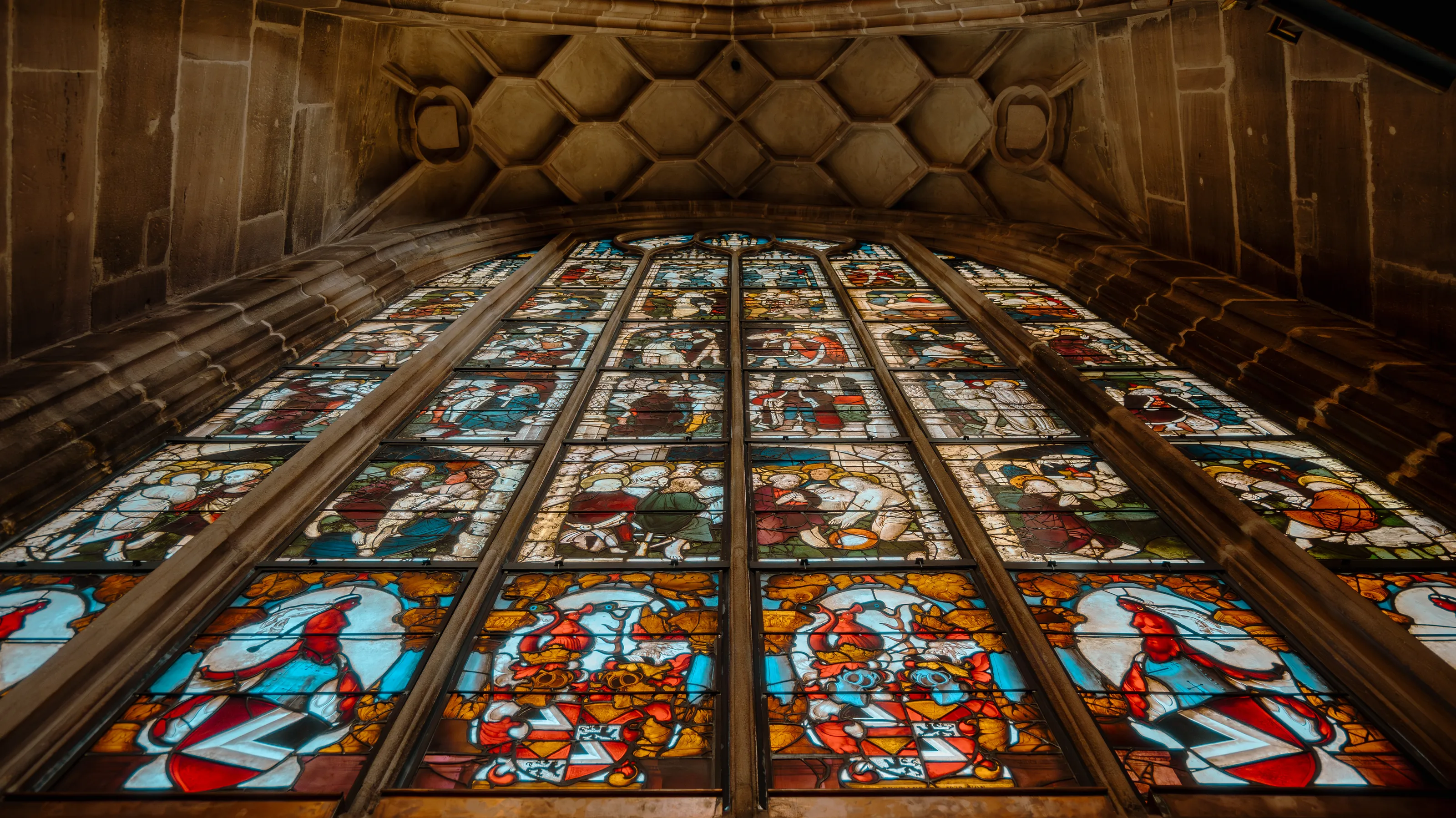 Stained glass window in Sebalduskirche, Nürnberg, Germany.