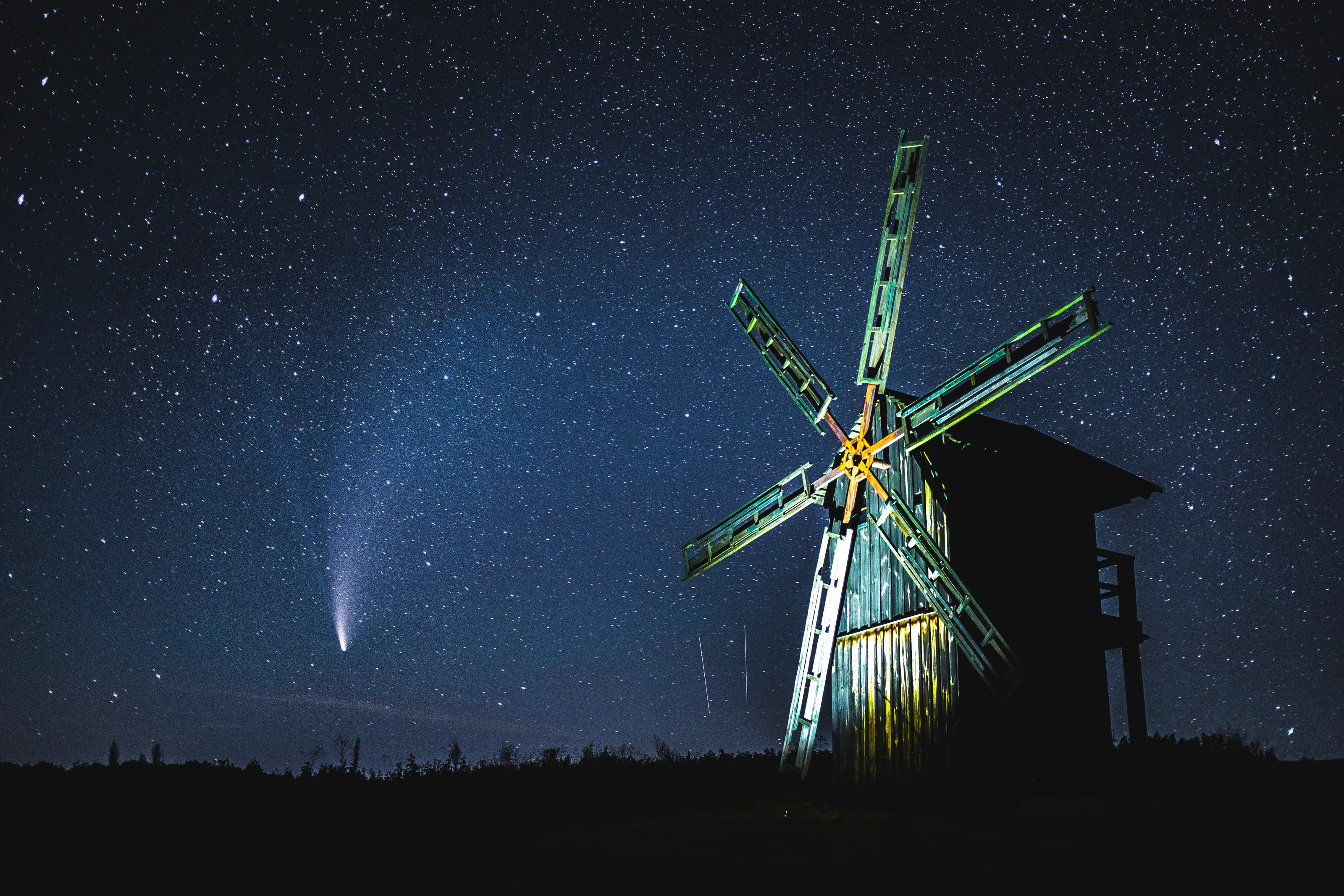 Lone Buildings Under Starry Skies